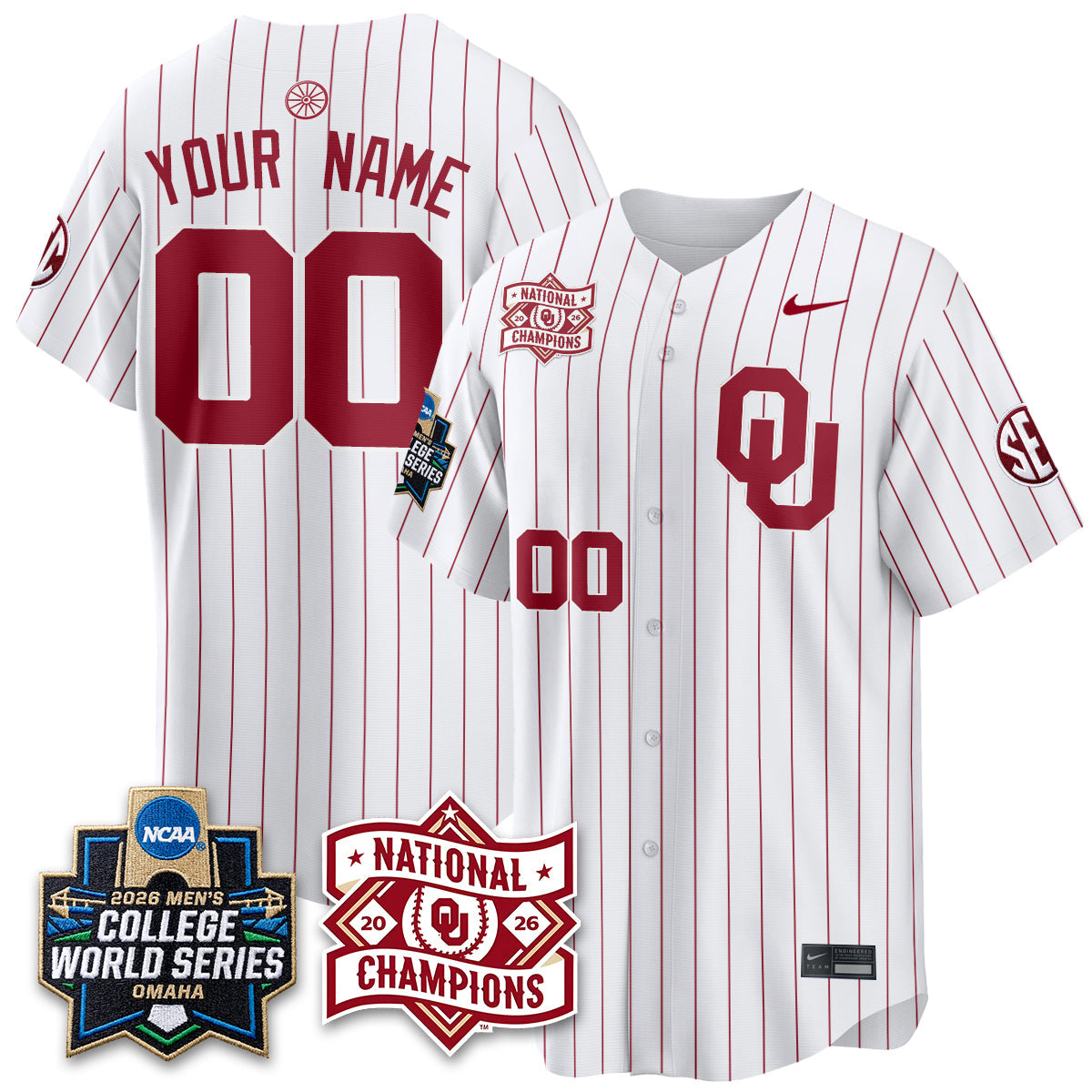 OU 2026 NCAA Baseball College World Series Champions Vapor Custom Jersey - Stitched
