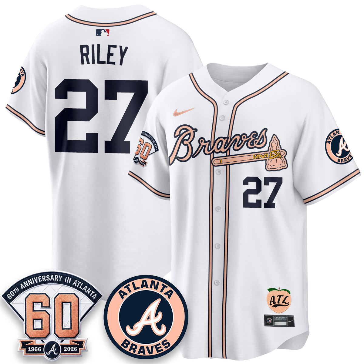 ATL 60th Anniversary Peach Edition Vapor Premier Limited Jersey - Stitched