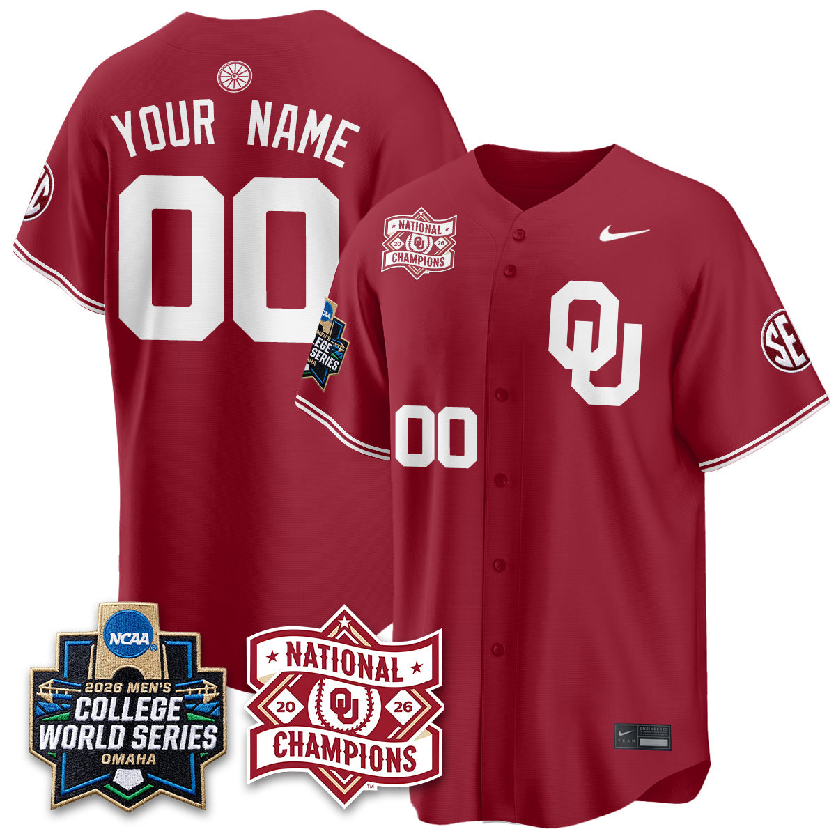 OU 2026 NCAA Baseball College World Series Champions Vapor Custom Jersey - Stitched