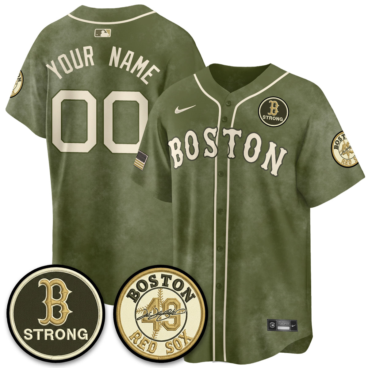 BOS New Era Olive 2026 Armed Forces Day Custom Jersey - Stitched