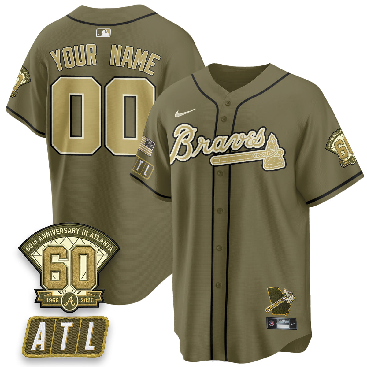 ATL New Era Olive 2026 Armed Forces Day Vapor Limited Custom Jersey - Stitched