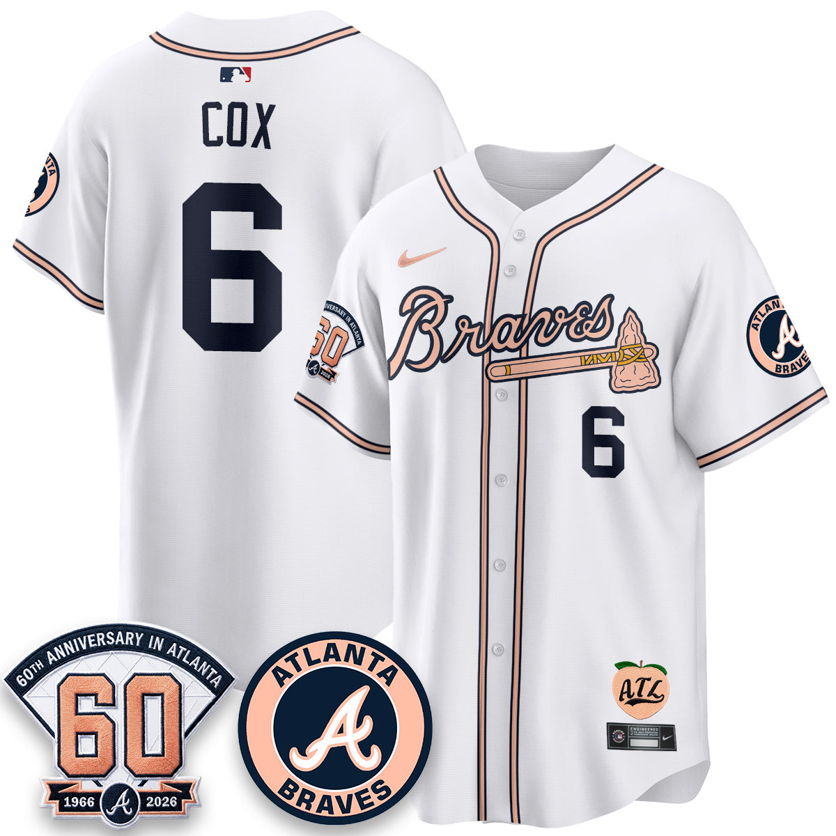 ATL 60th Anniversary Peach Edition Vapor Premier Limited Jersey - Stitched