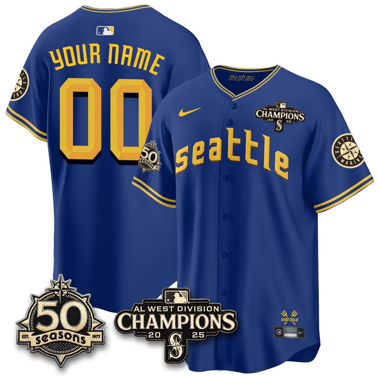 SEA Vapor Premier Custom Limited Jersey - 50th Anniversary & AL West Division Champions - Steelheads Community Funds - Stitched