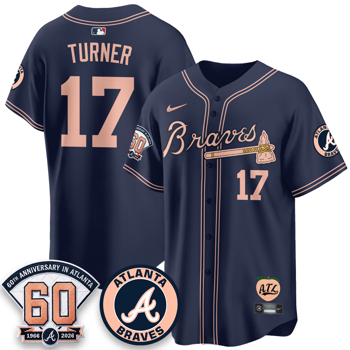 ATL 60th Anniversary Peach Edition Vapor Premier Limited Jersey - Stitched (28)