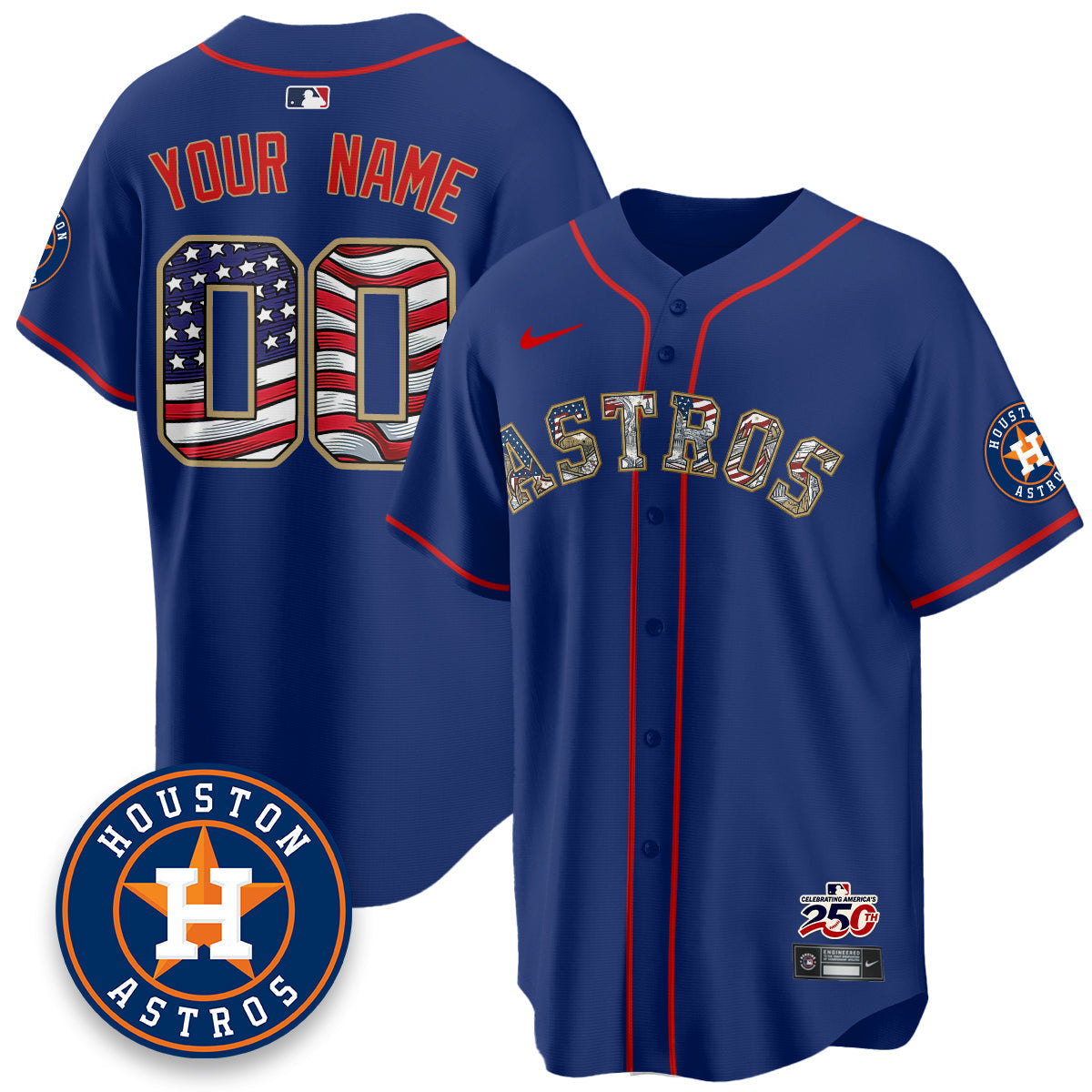 HOU 2026 Independence Day USA Vapor Limited Custom Jersey - Stitched
