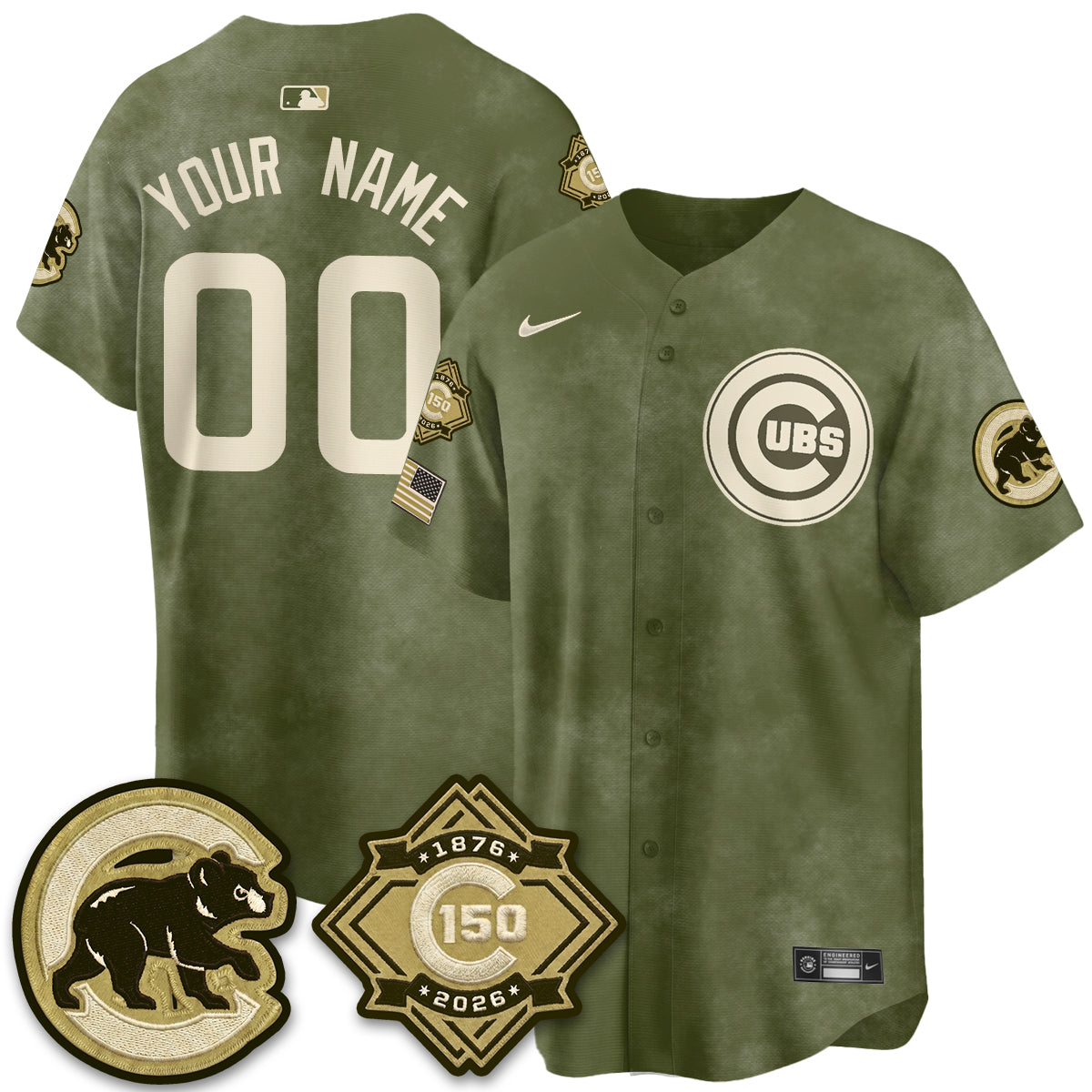 CHC New Era Olive 2026 Armed Forces Day Custom Jersey -Stitched