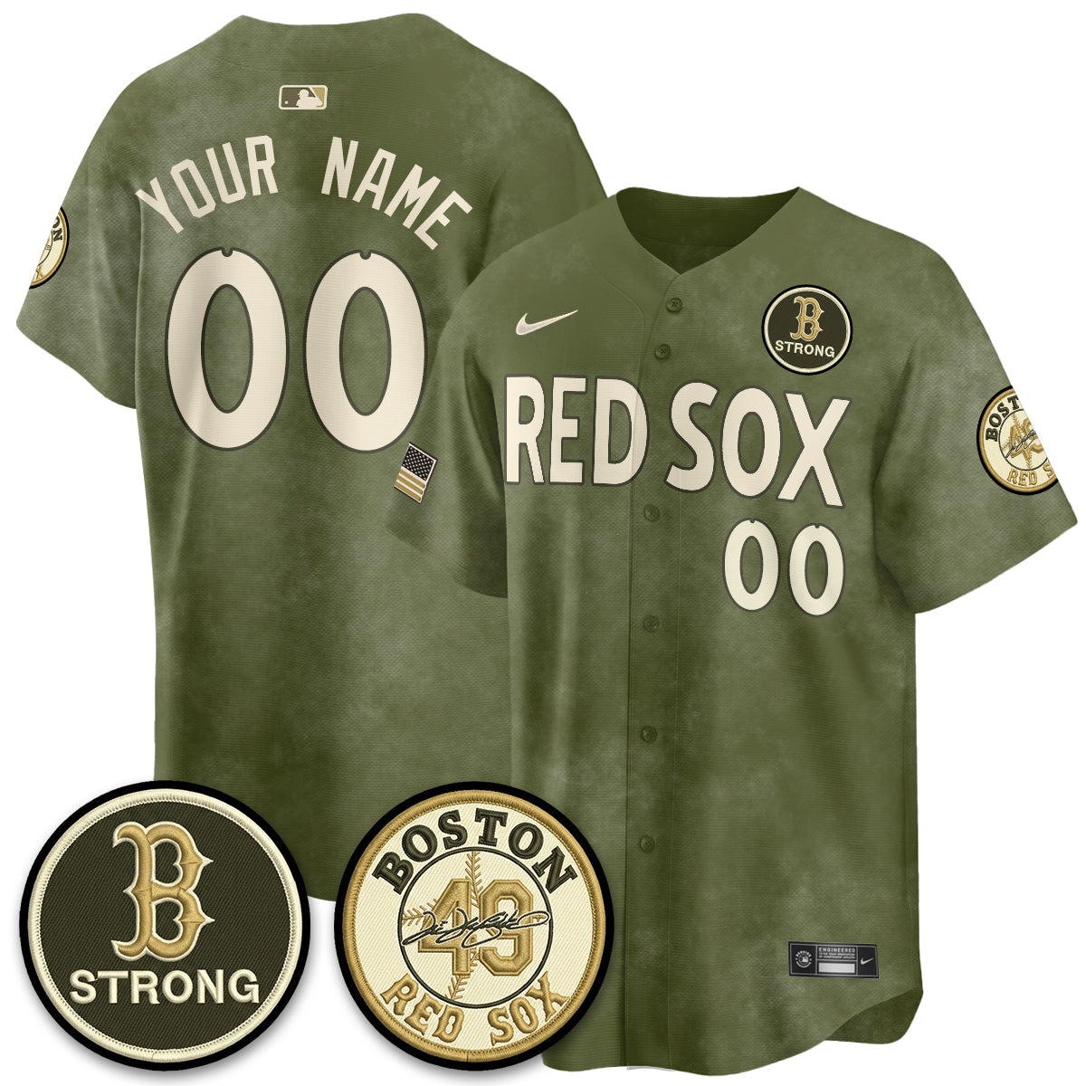 BOS New Era Olive 2026 Armed Forces Day Custom Jersey - Stitched