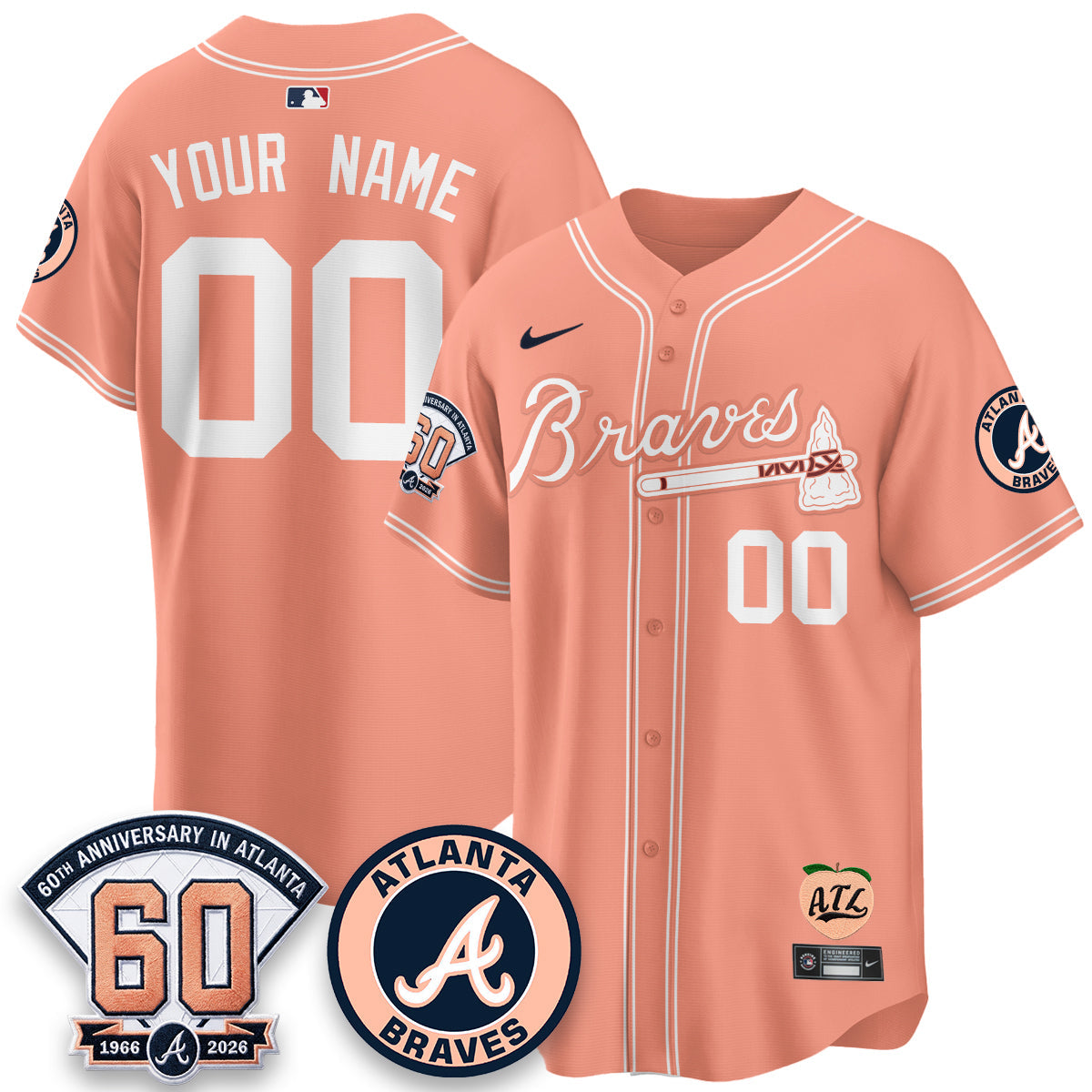 ATL 60th Anniversary Peach Edition Vapor Premier Limited Custom Jersey - Stitched