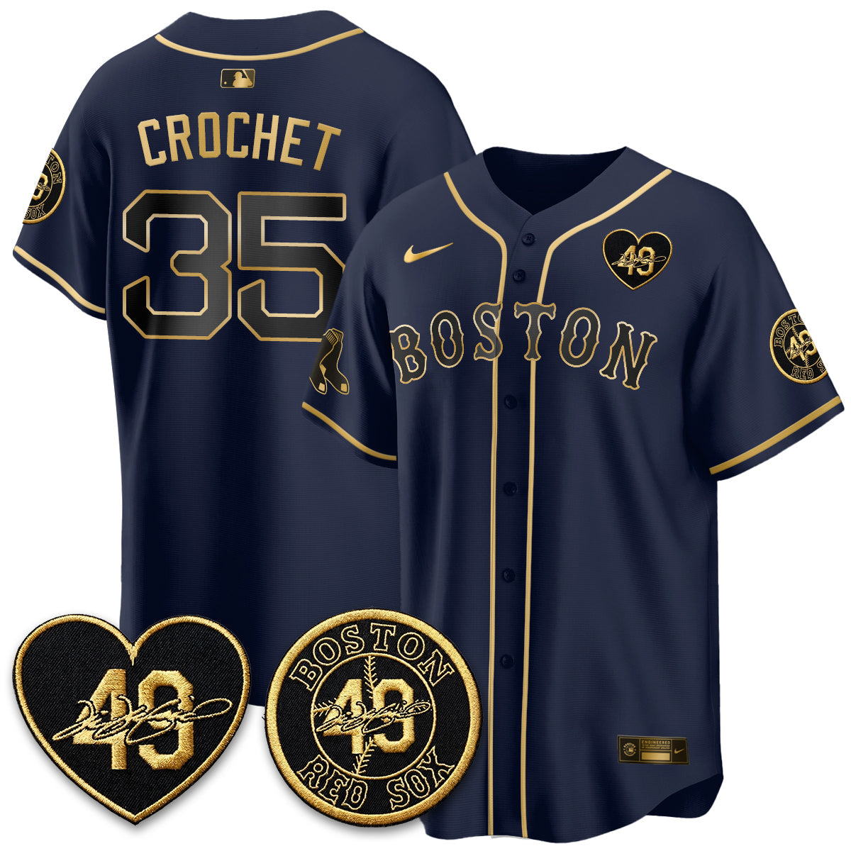 BOS Tim Wakefield Memorial Patch Vaper Premier Limited Gold Edition Jersey - Stitched
