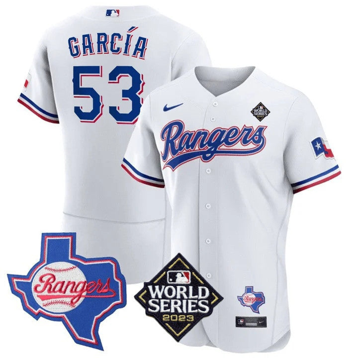 Men's Texas Rangers Limited Flex Base Jersey - 2023 World Series Patch/ Texas State Patch - All Stitched