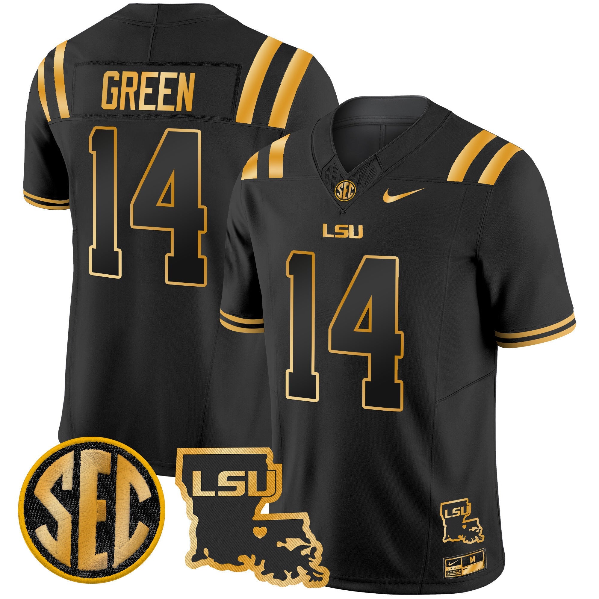 Men's LSU Tigers 2025 Louisiana Patch Gold Vapor Limited Jersey - All Stitched