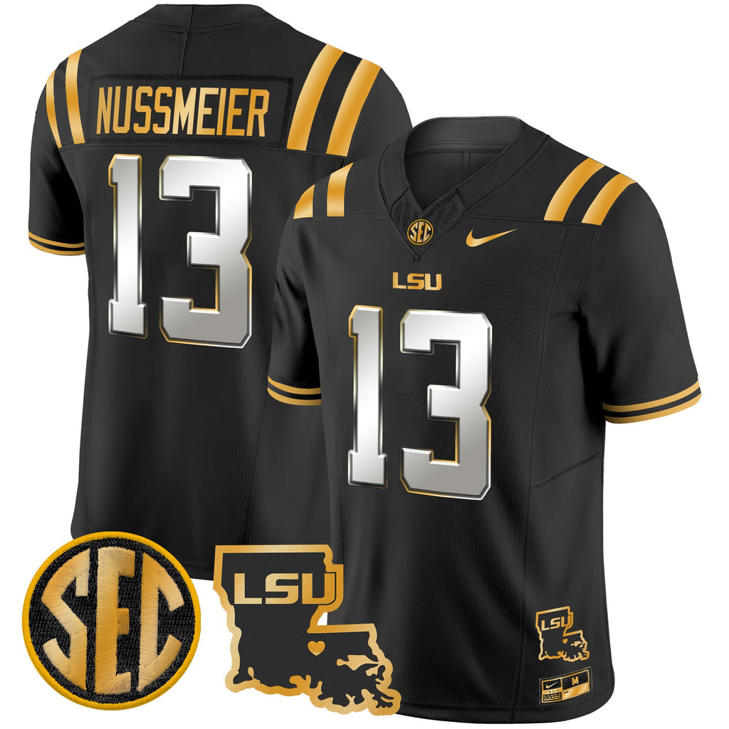 Men's LSU Tigers 2025 Louisiana Patch Gold Vapor Limited Jersey - All Stitched