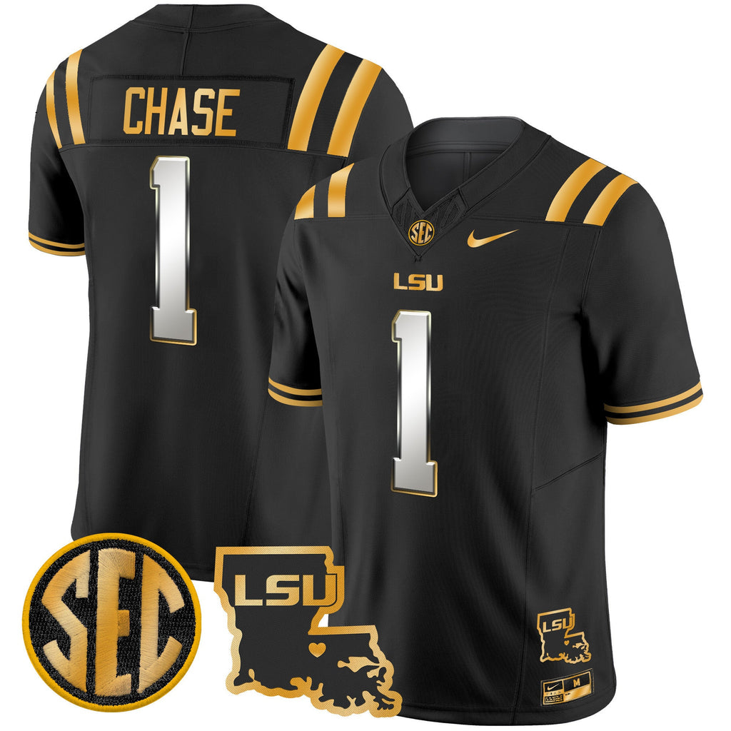 Men's LSU Tigers 2025 Louisiana Patch Gold Vapor Limited Jersey - All Stitched