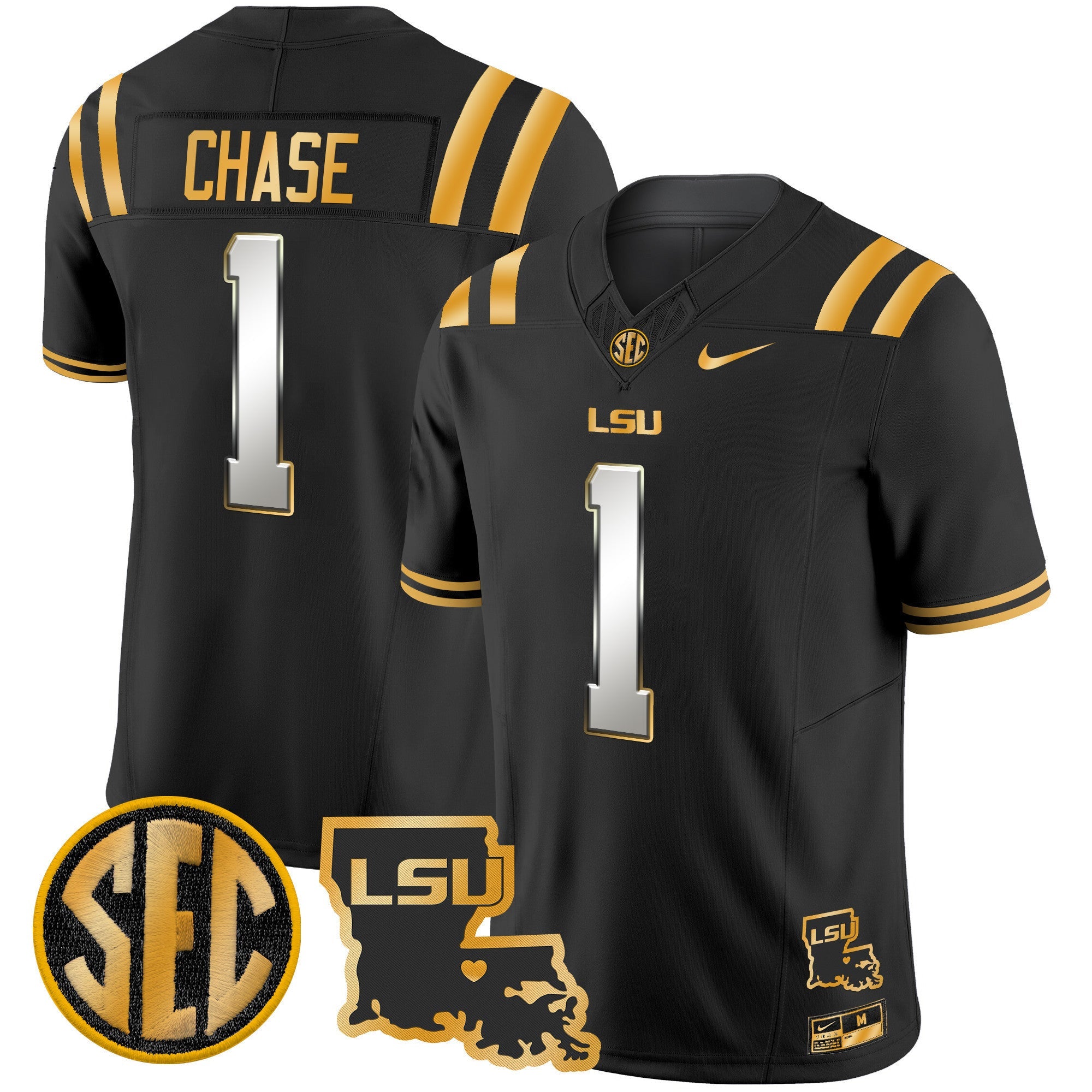 Men's LSU Tigers 2025 Louisiana Patch Gold Vapor Limited Jersey - All Stitched