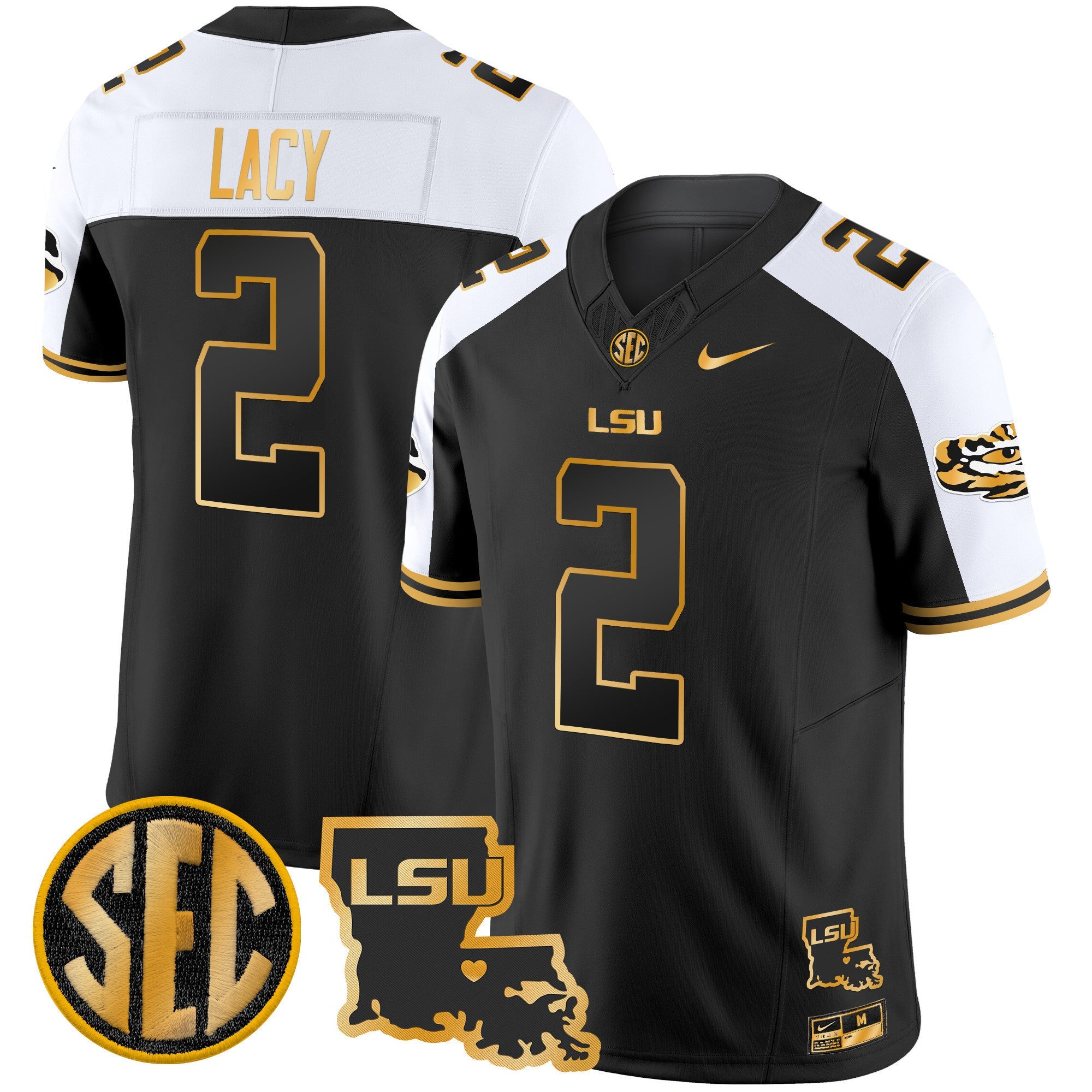 Men's LSU Tigers 2025 Louisiana Patch Gold Vapor Limited Jersey - All Stitched