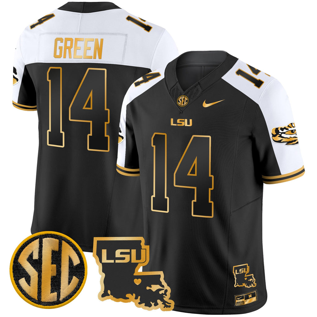 Men's LSU Tigers 2025 Louisiana Patch Gold Vapor Limited Jersey - All Stitched