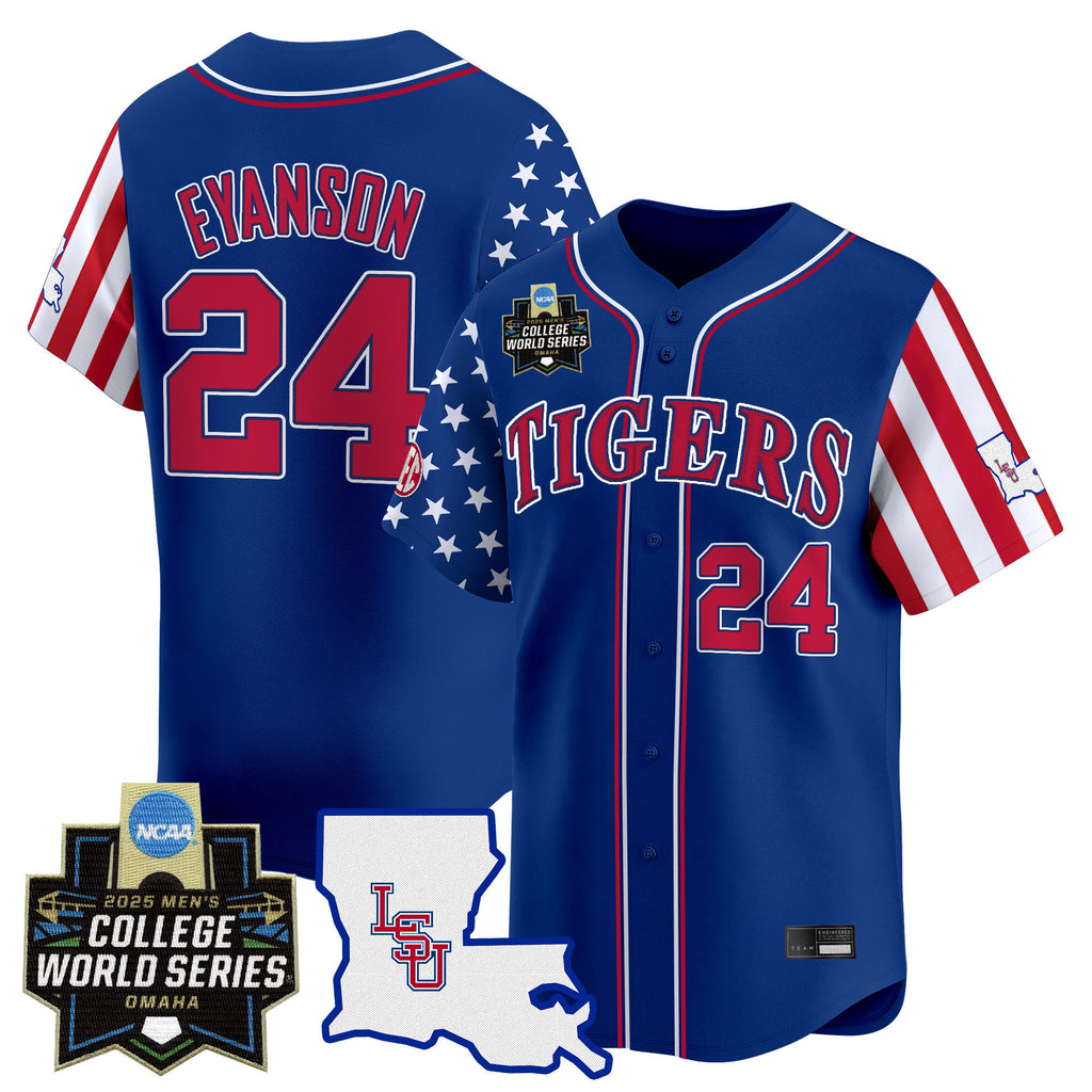 Men's LSU Tigers 2025 Independence Day Vapor Premier Limited Jersey - World Series Patch - All Stitched