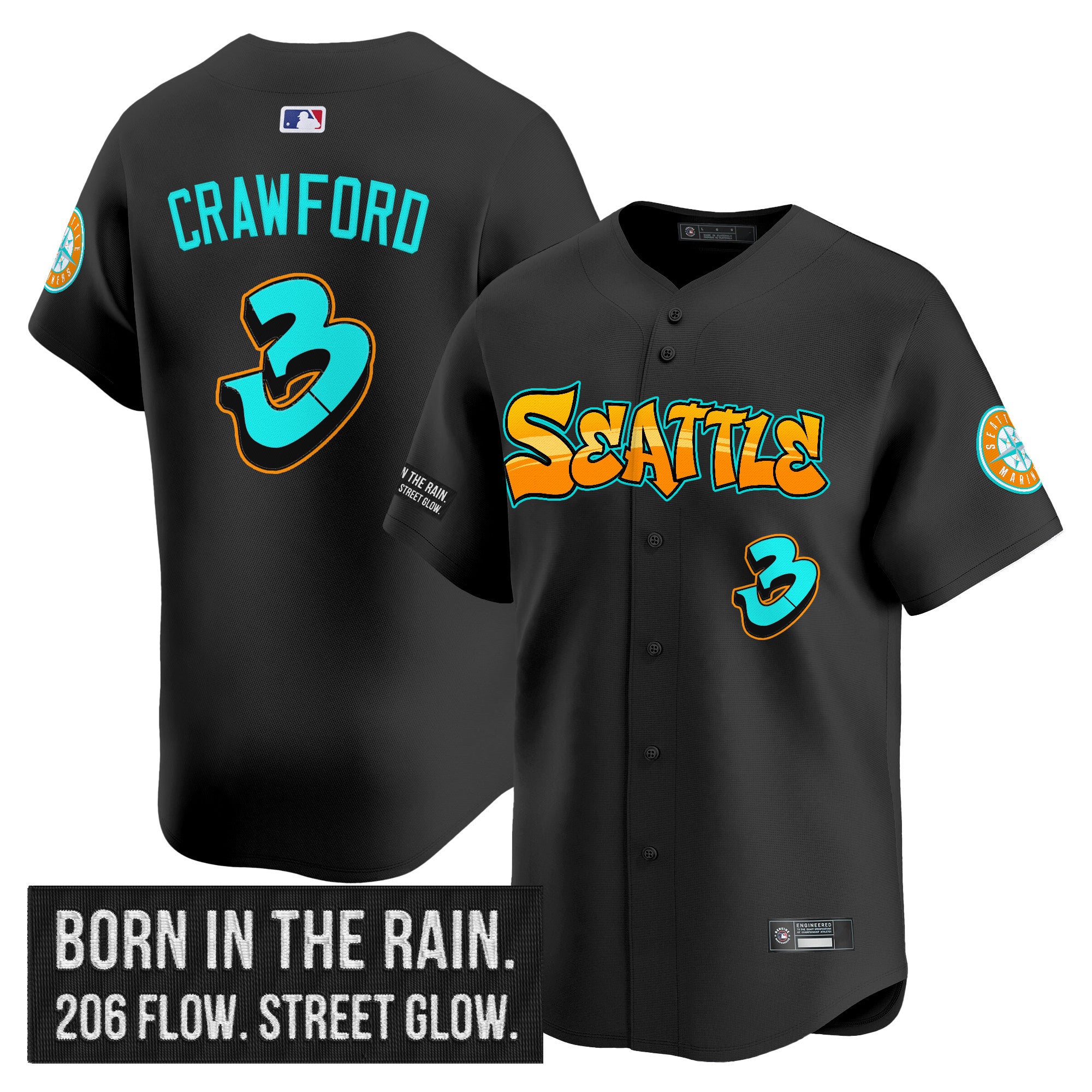 Men's Seattle Mariners 'Graffiti Emerald Drop Edition' Vapor Premier Limited Jersey - All Stitched