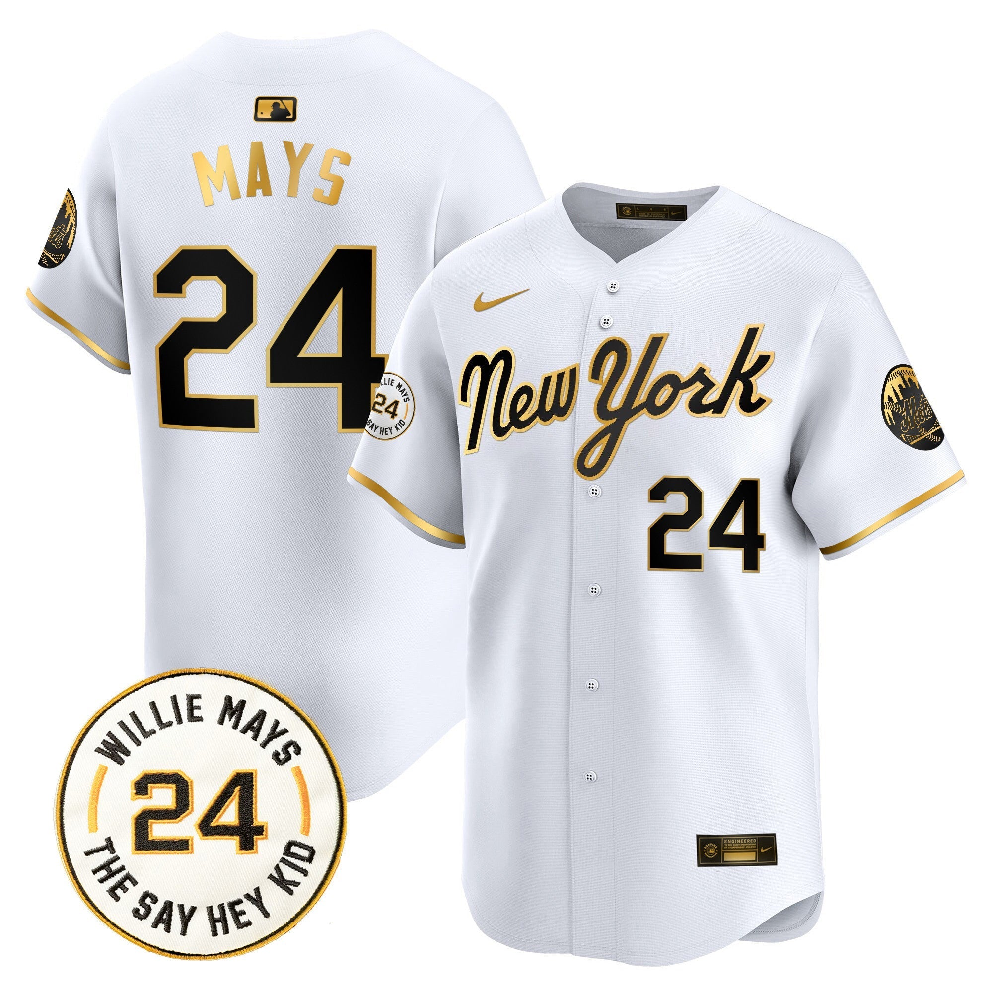 Mets Willie Mays Patch Vapor Premier Limited Jersey - Stitched
