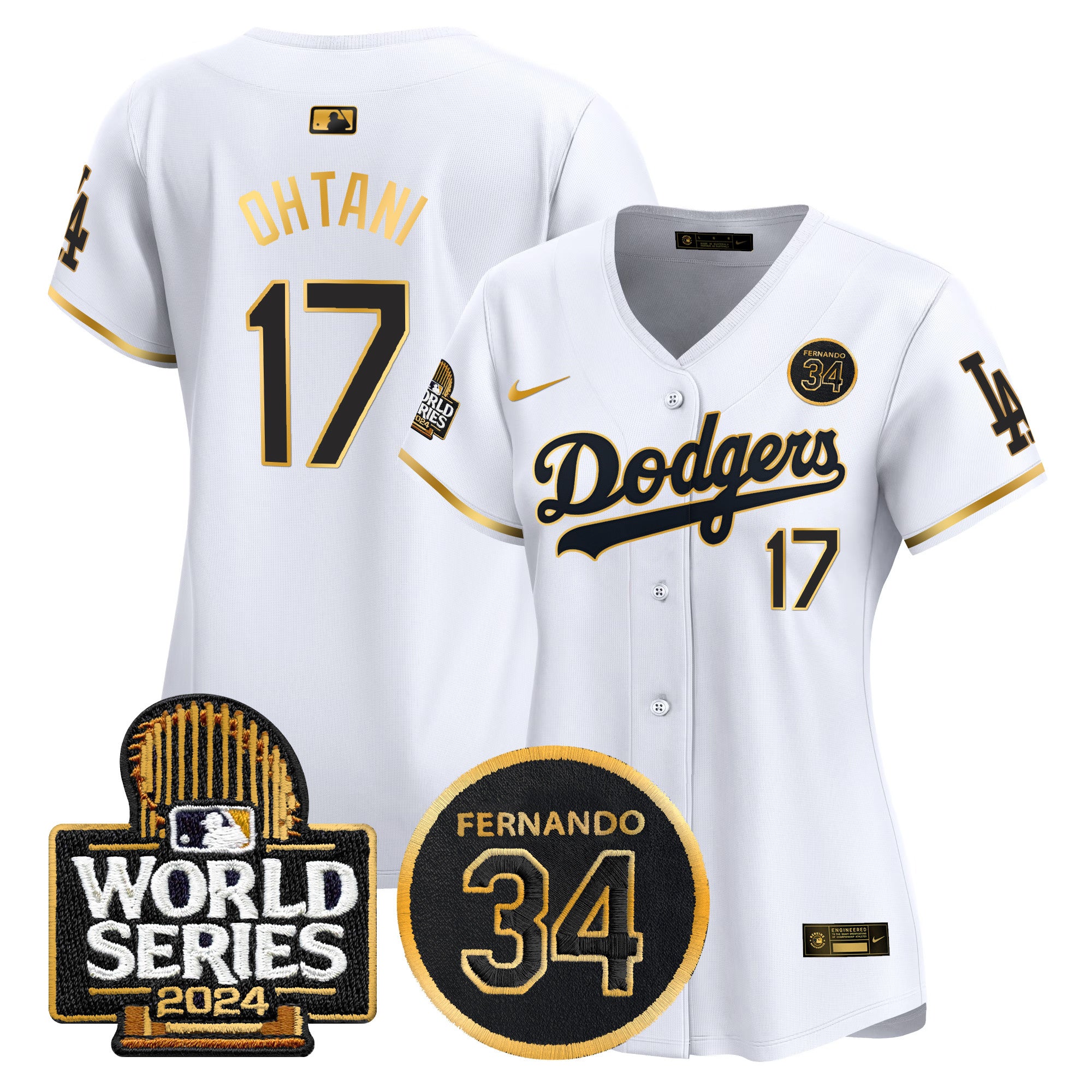 Women's Dodgers Fernando Valenzuela Memorial & 2024 World Series Patch Vapor Premier Limited Jersey - All Stitched