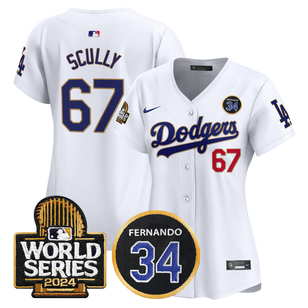 Women's Dodgers Fernando Valenzuela Memorial & 2024 World Series Patch Vapor Premier Limited Jersey - All Stitched