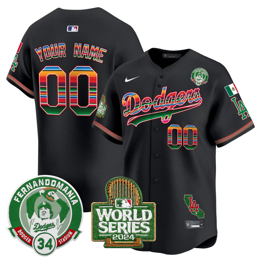 Dodgers Mexico Fernando Valenzuela & 2024 World Series Patch Vapor Premier Limited Custom Jersey - All Stitched
