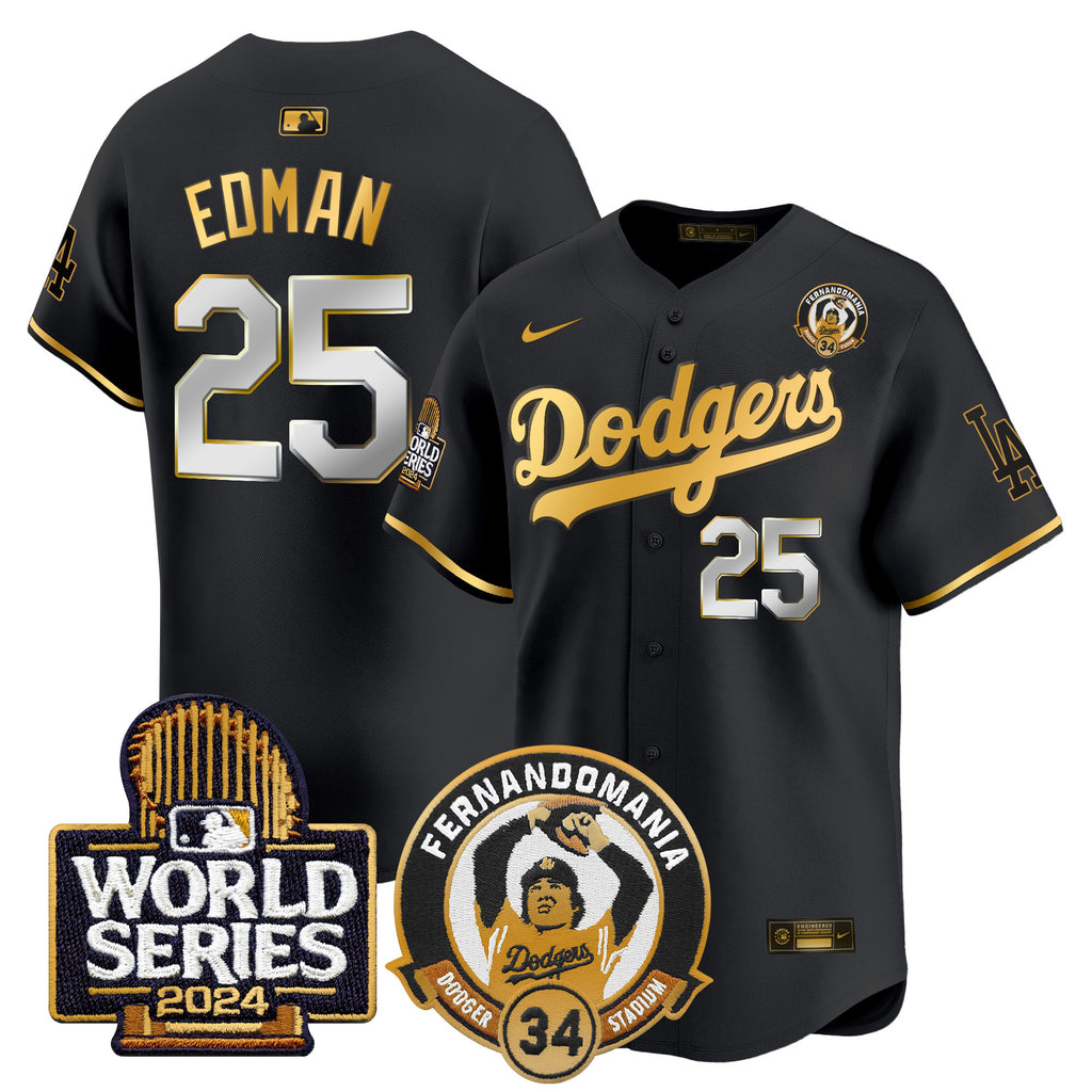 Men's Dodgers Fernando Valenzuela & 2024 World Series Patch Vapor Premier Limited Jersey - All Stitched