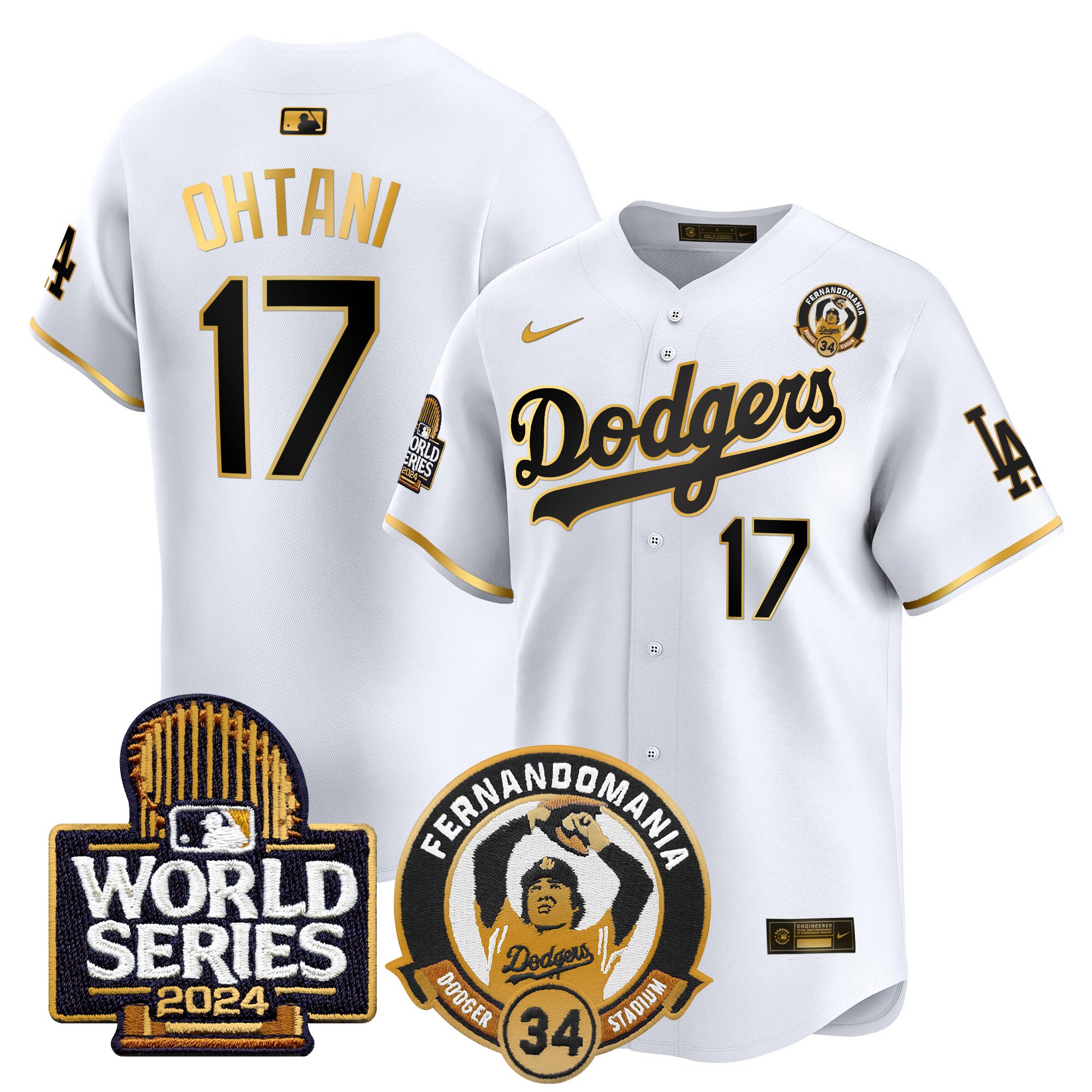 Men's Dodgers Fernando Valenzuela & 2024 World Series Patch Vapor Premier Limited Jersey - All Stitched