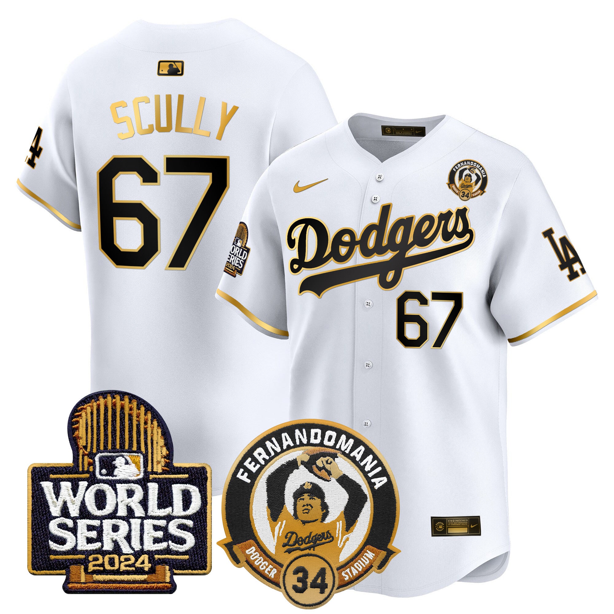 Men's Dodgers Fernando Valenzuela & 2024 World Series Patch Vapor Premier Limited Jersey - All Stitched