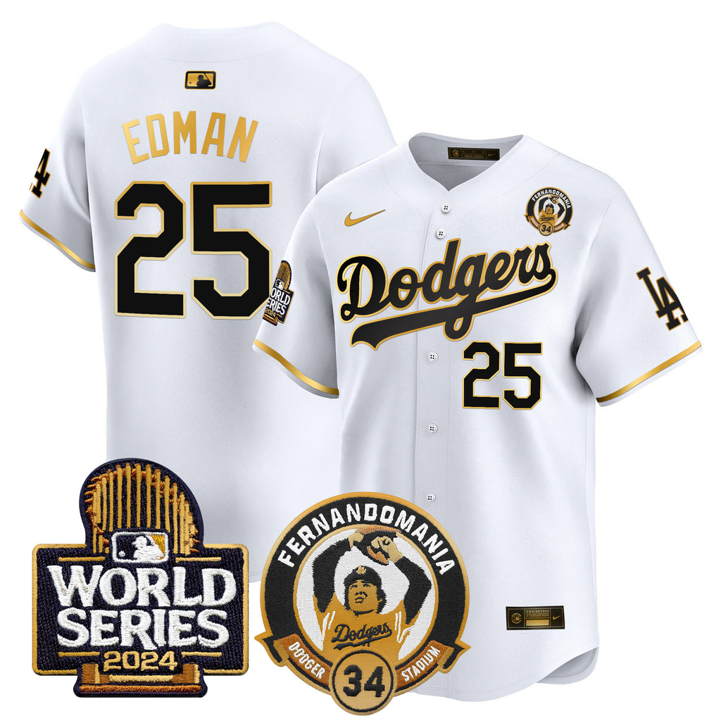 Men's Dodgers Fernando Valenzuela & 2024 World Series Patch Vapor Premier Limited Jersey - All Stitched