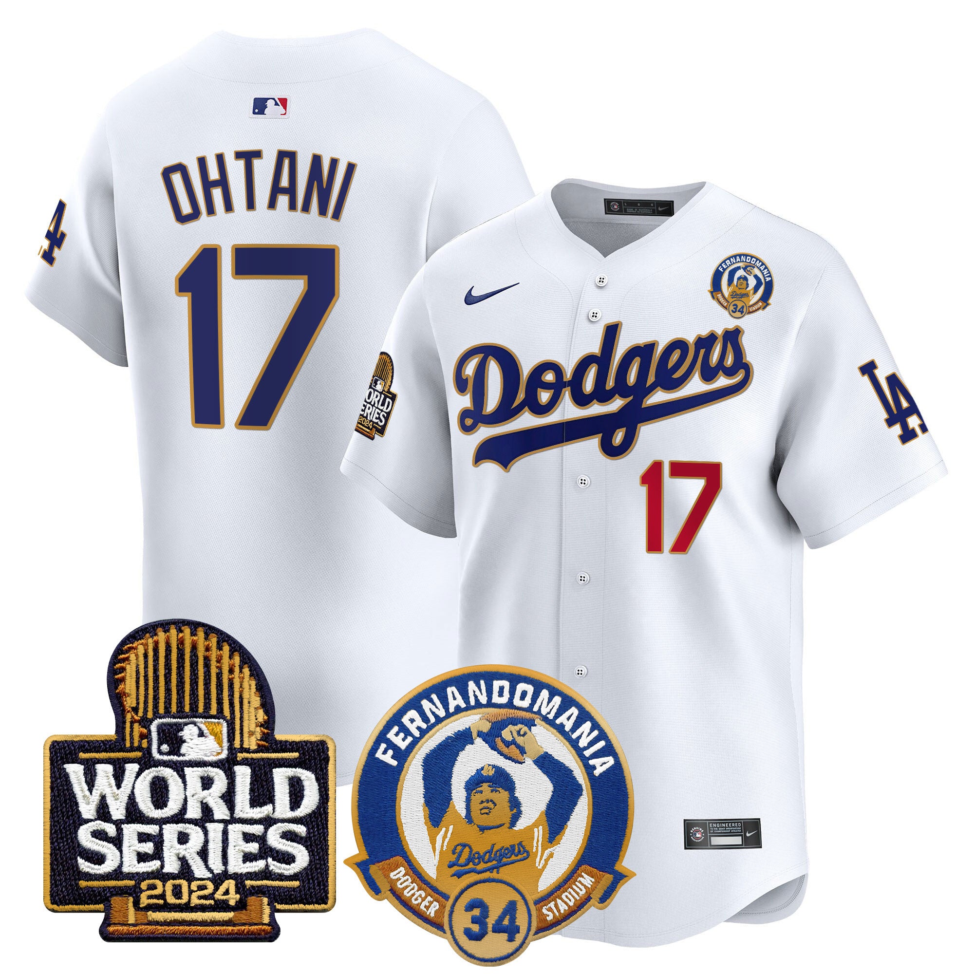 Men's Dodgers Fernando Valenzuela & 2024 World Series Patch Vapor Premier Limited Jersey - All Stitched
