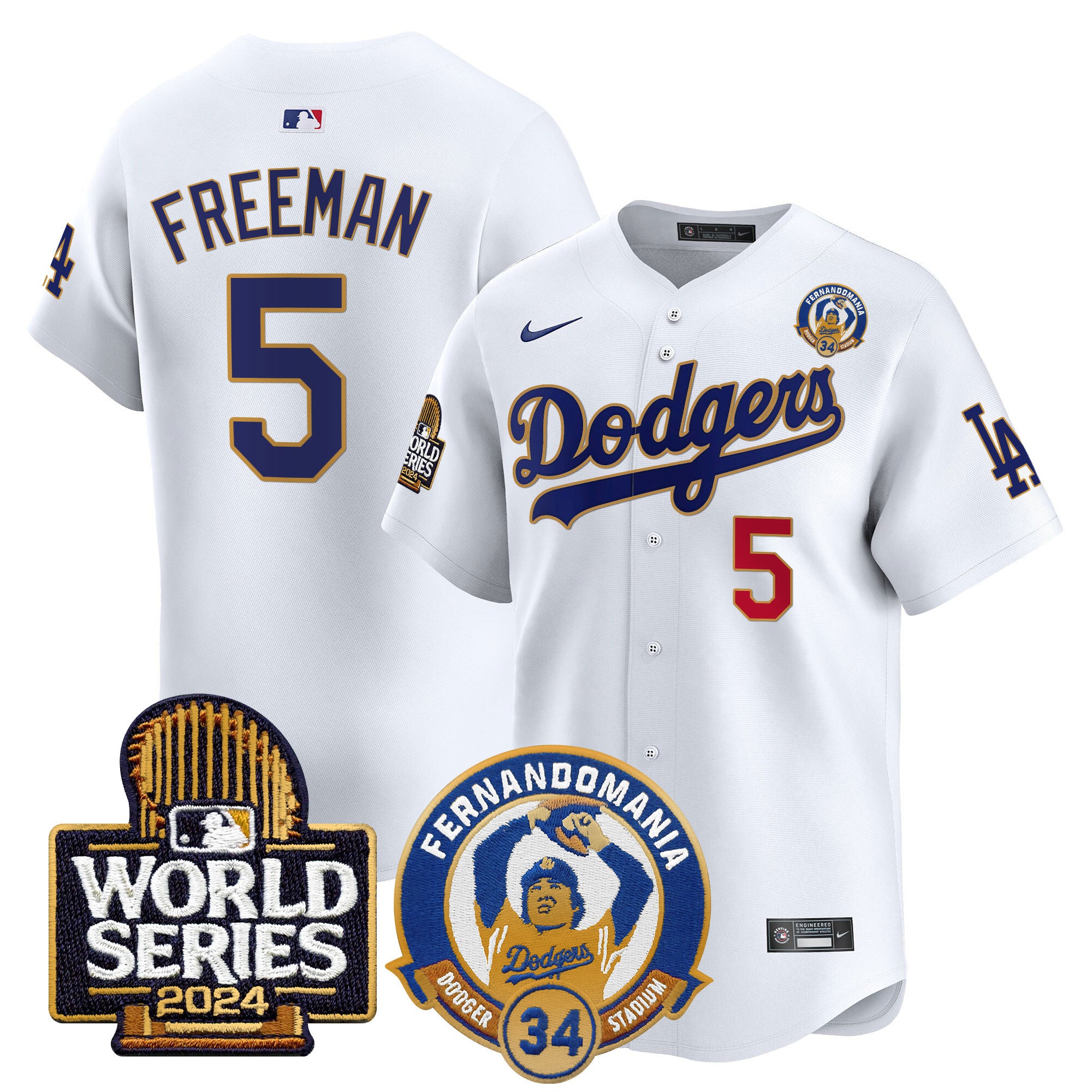 Men's Dodgers Fernando Valenzuela & 2024 World Series Patch Vapor Premier Limited Jersey - All Stitched