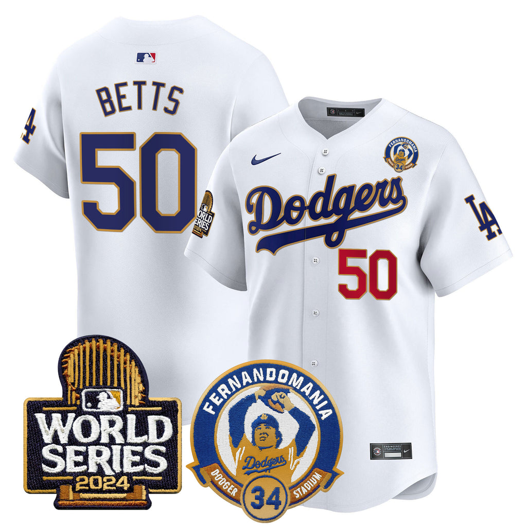 Men's Dodgers Fernando Valenzuela & 2024 World Series Patch Vapor Premier Limited Jersey - All Stitched