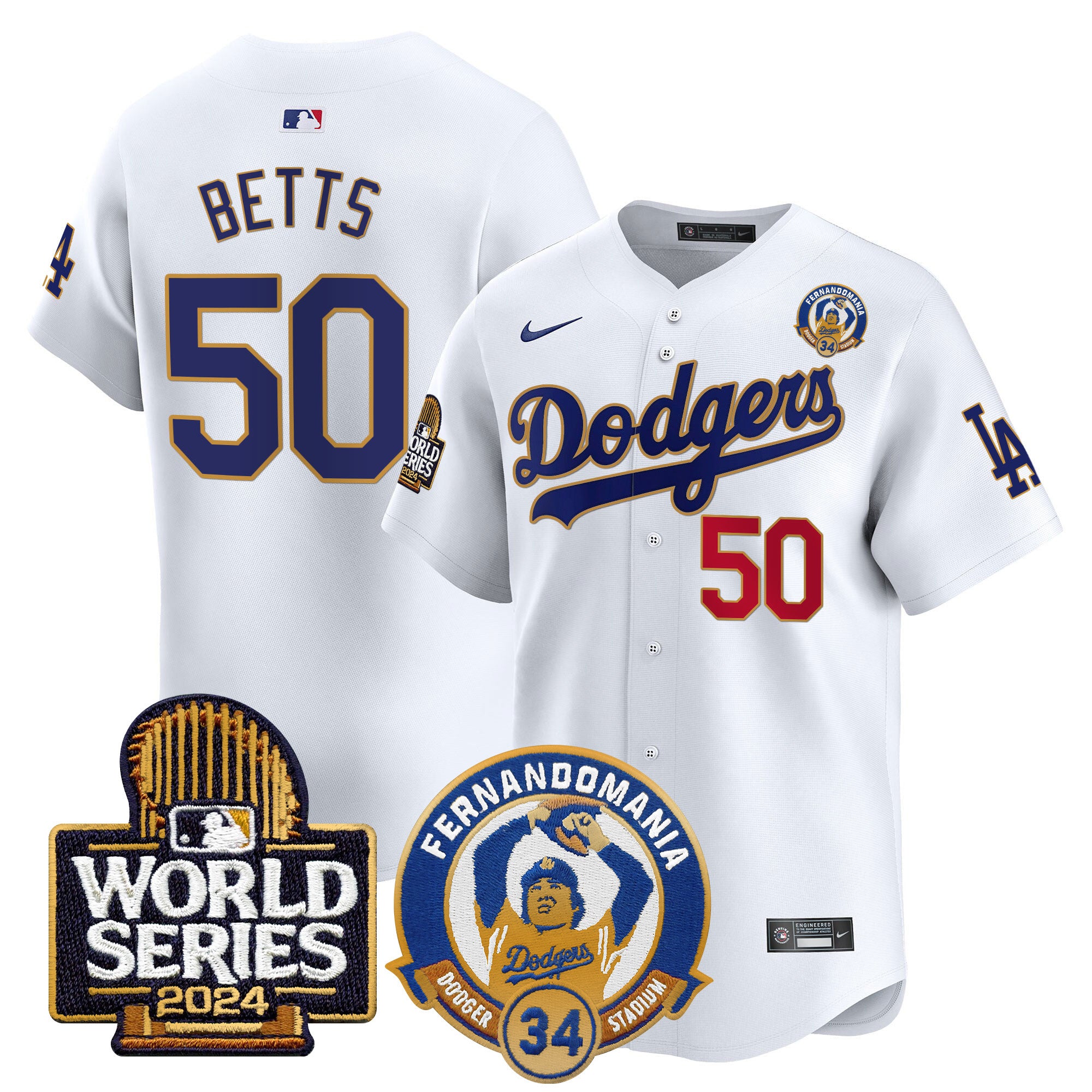 Men's Dodgers Fernando Valenzuela & 2024 World Series Patch Vapor Premier Limited Jersey - All Stitched
