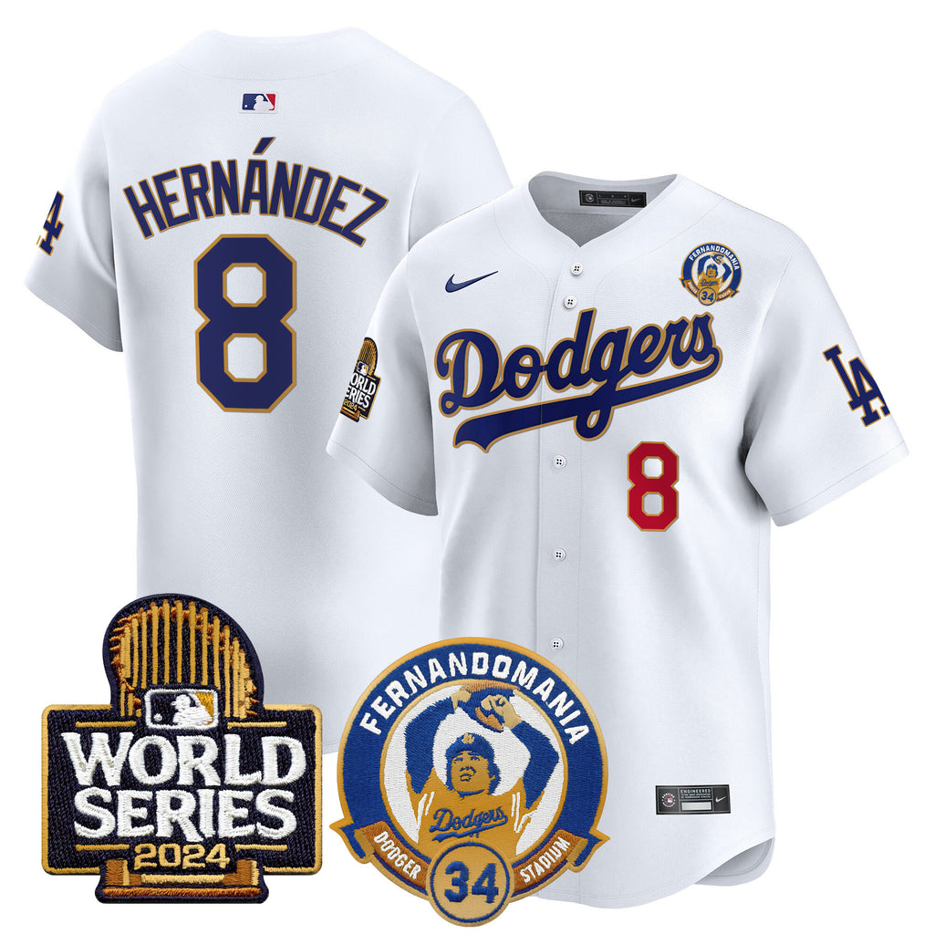 Men's Dodgers Fernando Valenzuela & 2024 World Series Patch Vapor Premier Limited Jersey - All Stitched