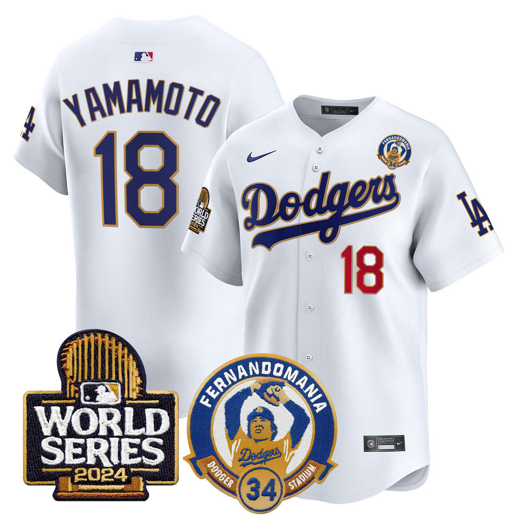 Men's Dodgers Fernando Valenzuela & 2024 World Series Patch Vapor Premier Limited Jersey - All Stitched