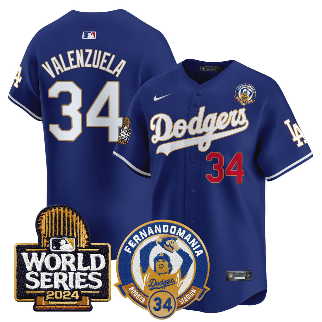 Men's Dodgers Fernando Valenzuela & 2024 World Series Patch Vapor Premier Limited Jersey - All Stitched
