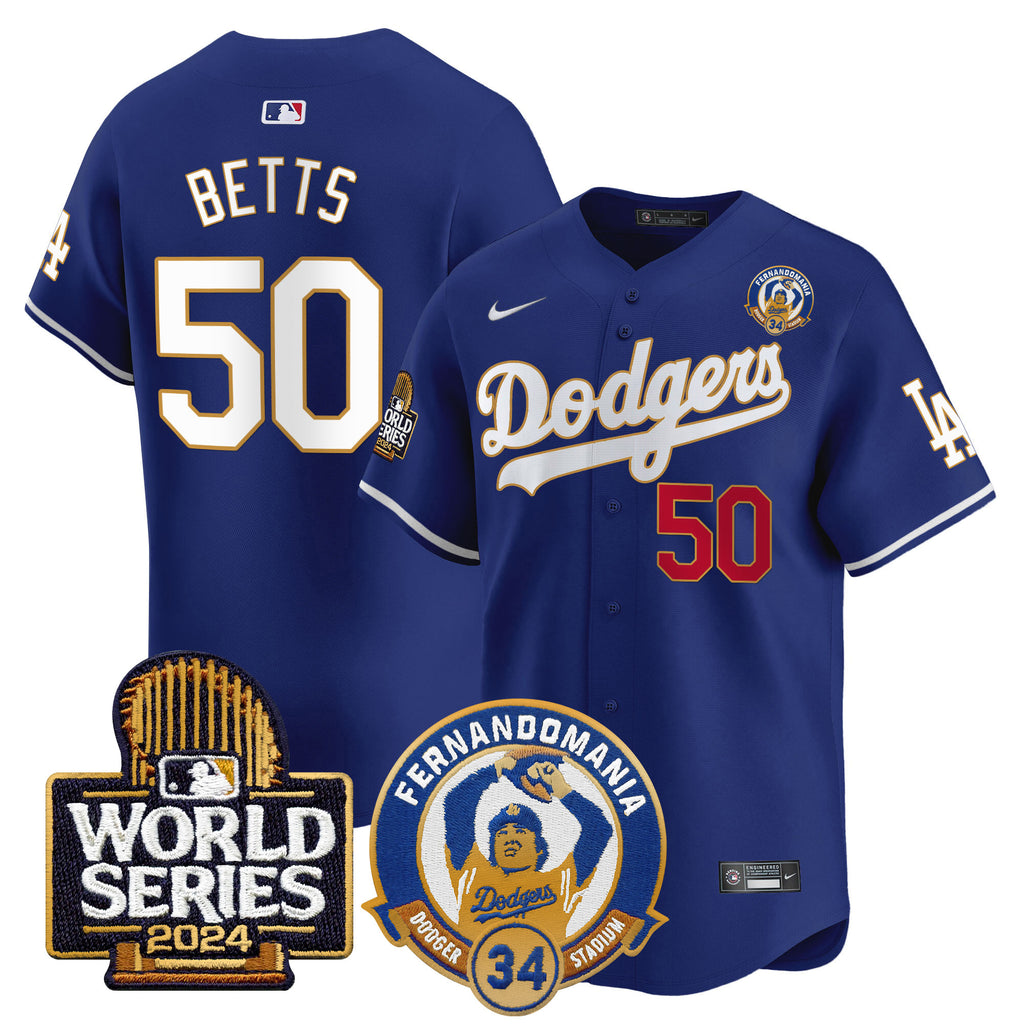 Men's Dodgers Fernando Valenzuela & 2024 World Series Patch Vapor Premier Limited Jersey - All Stitched