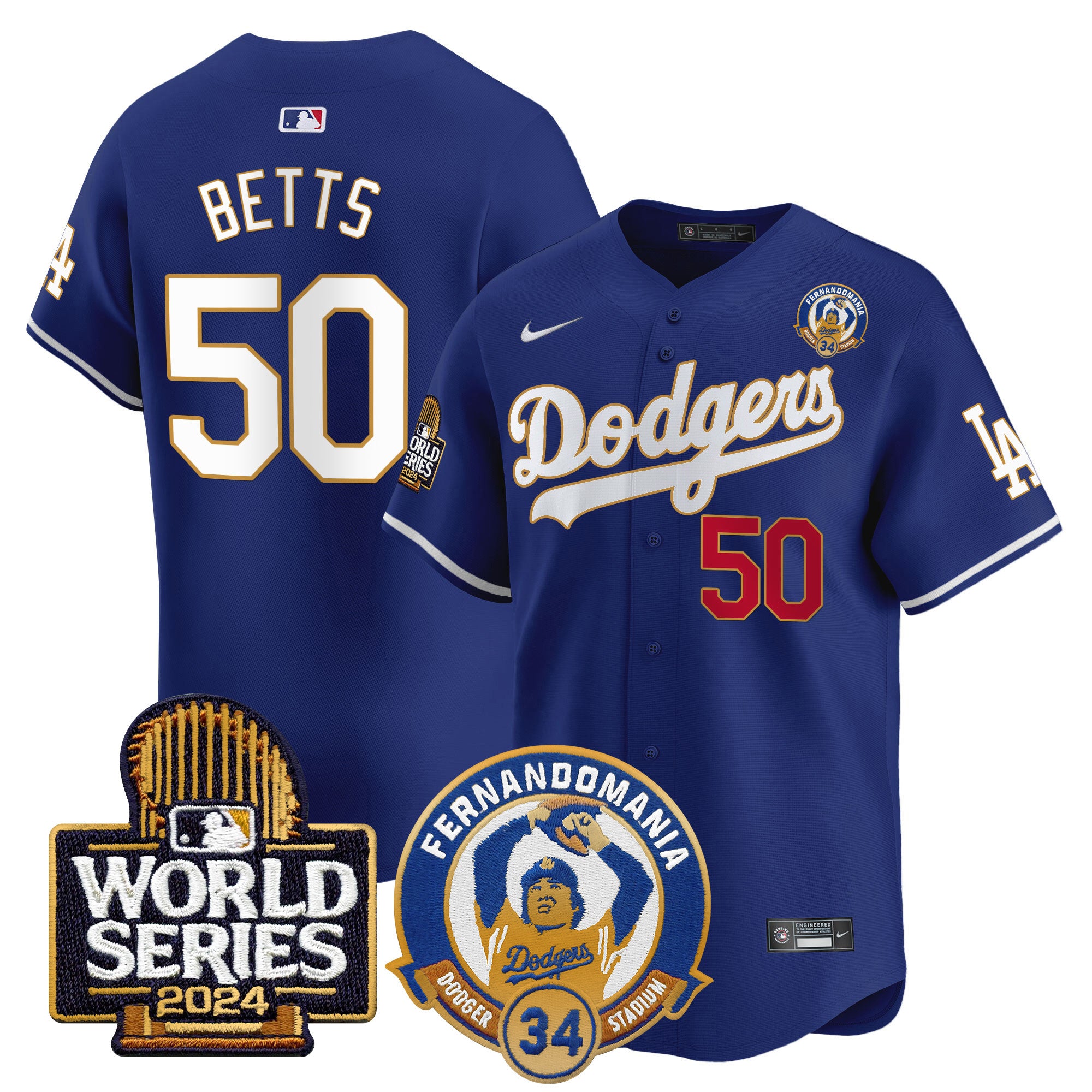 Men's Dodgers Fernando Valenzuela & 2024 World Series Patch Vapor Premier Limited Jersey - All Stitched