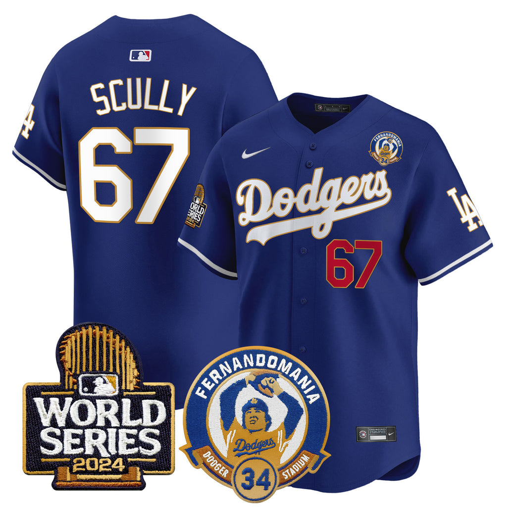 Men's Dodgers Fernando Valenzuela & 2024 World Series Patch Vapor Premier Limited Jersey - All Stitched