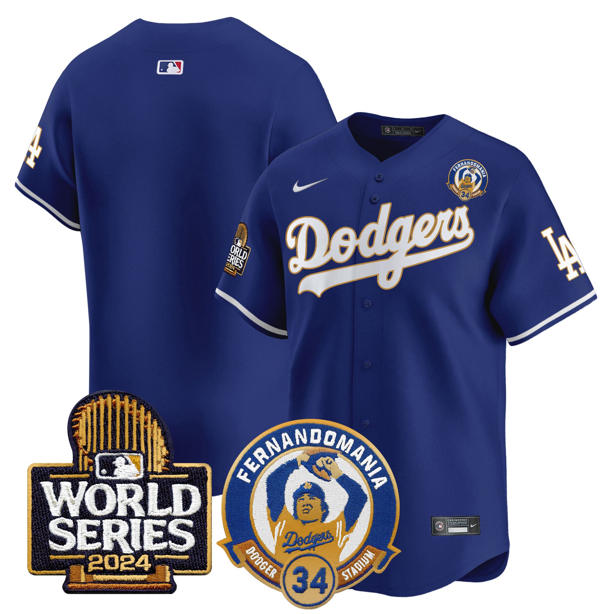 Men's Dodgers Fernando Valenzuela & 2024 World Series Patch Vapor Premier Limited Jersey - All Stitched
