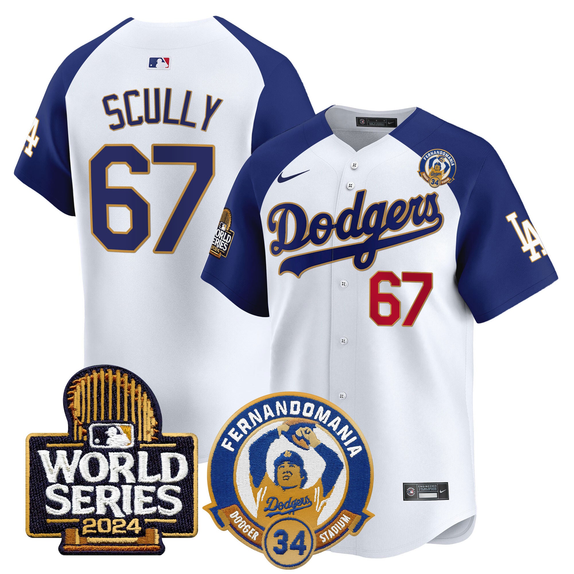 Men's Dodgers Fernando Valenzuela & 2024 World Series Patch Vapor Premier Limited Jersey - All Stitched