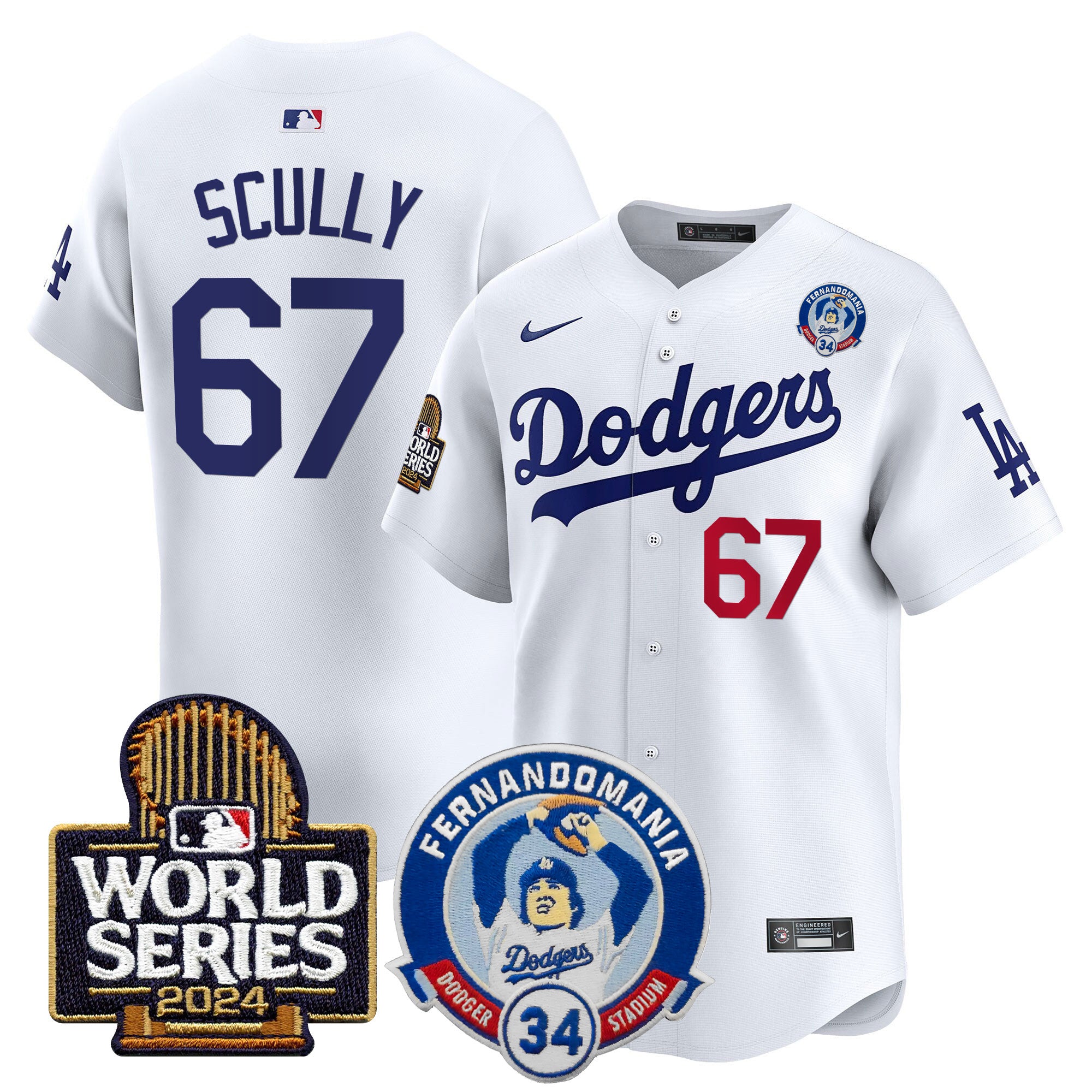 Men's Dodgers Fernando Valenzuela & 2024 World Series Patch Vapor Premier Limited Jersey V3 - All Stitched