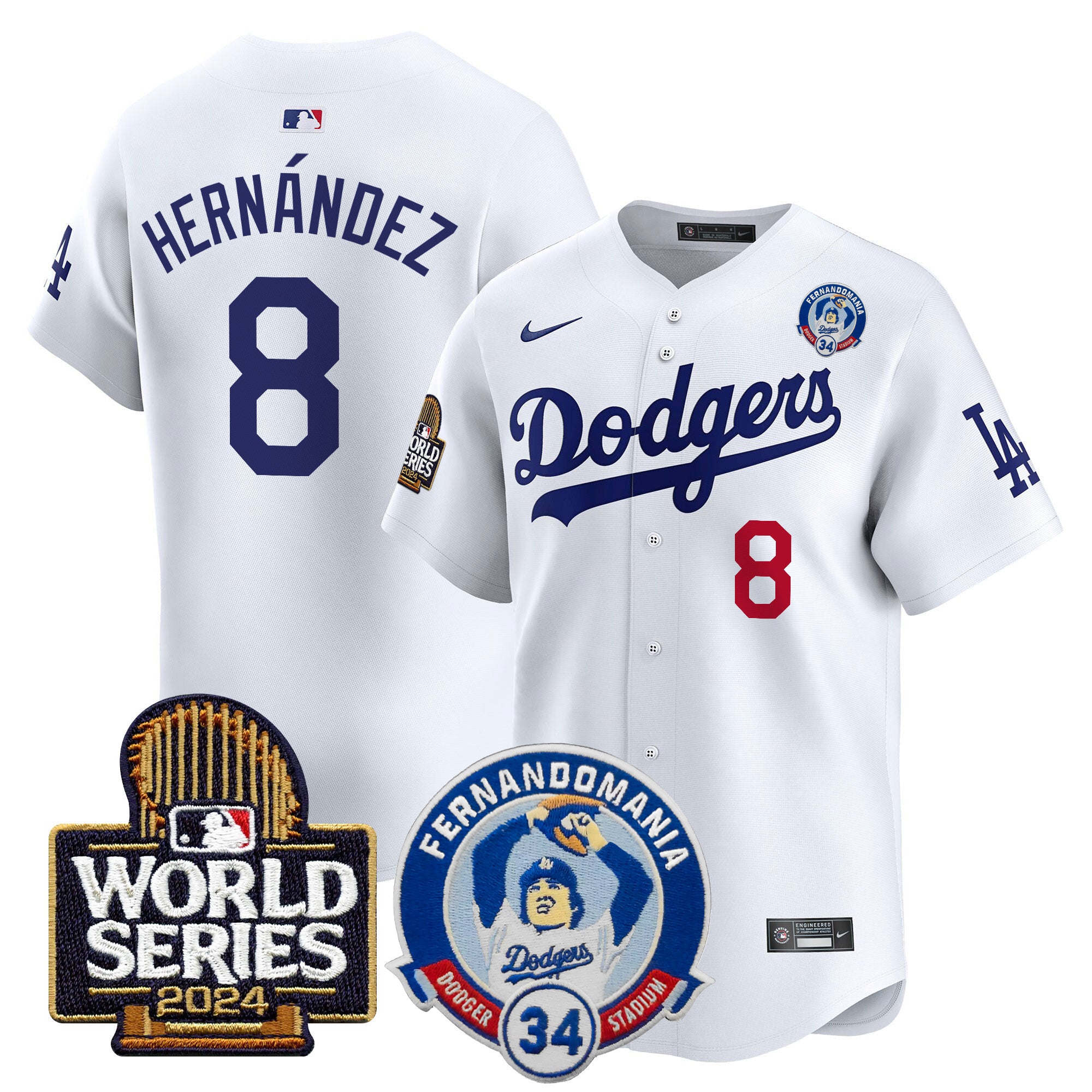 Men's Dodgers Fernando Valenzuela & 2024 World Series Patch Vapor Premier Limited Jersey V3 - All Stitched