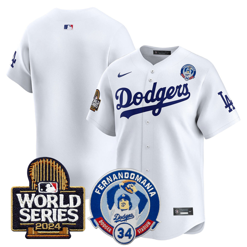 Men's Dodgers Fernando Valenzuela & 2024 World Series Patch Vapor Premier Limited Jersey V3 - All Stitched