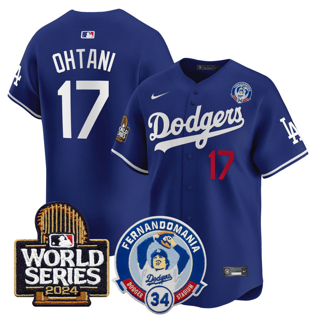 Men's Dodgers Fernando Valenzuela & 2024 World Series Patch Vapor Premier Limited Jersey V3 - All Stitched