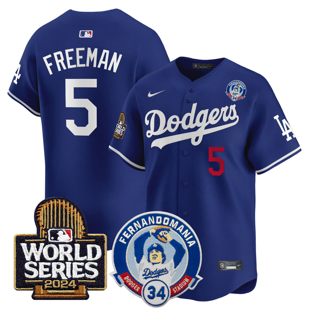 Men's Dodgers Fernando Valenzuela & 2024 World Series Patch Vapor Premier Limited Jersey V3 - All Stitched