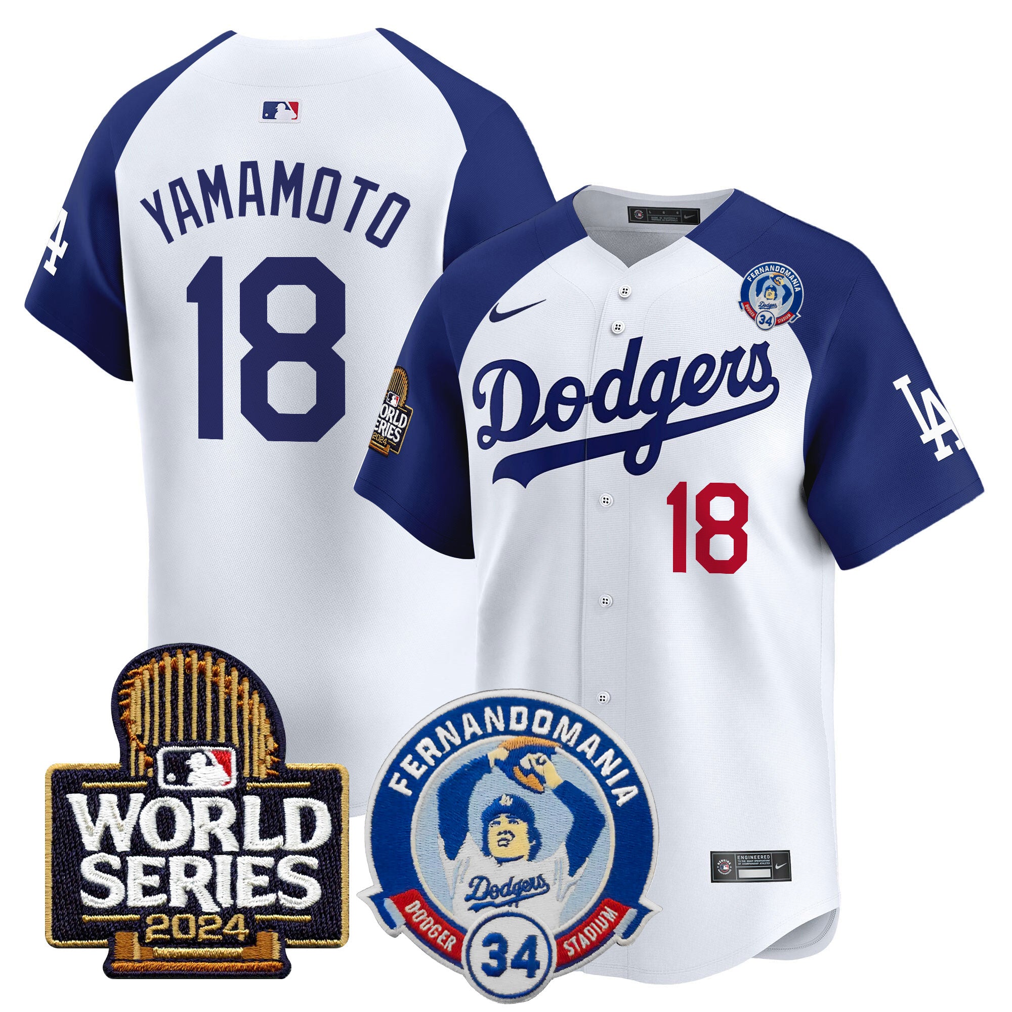 Men's Dodgers Fernando Valenzuela & 2024 World Series Patch Vapor Premier Limited Jersey V3 - All Stitched