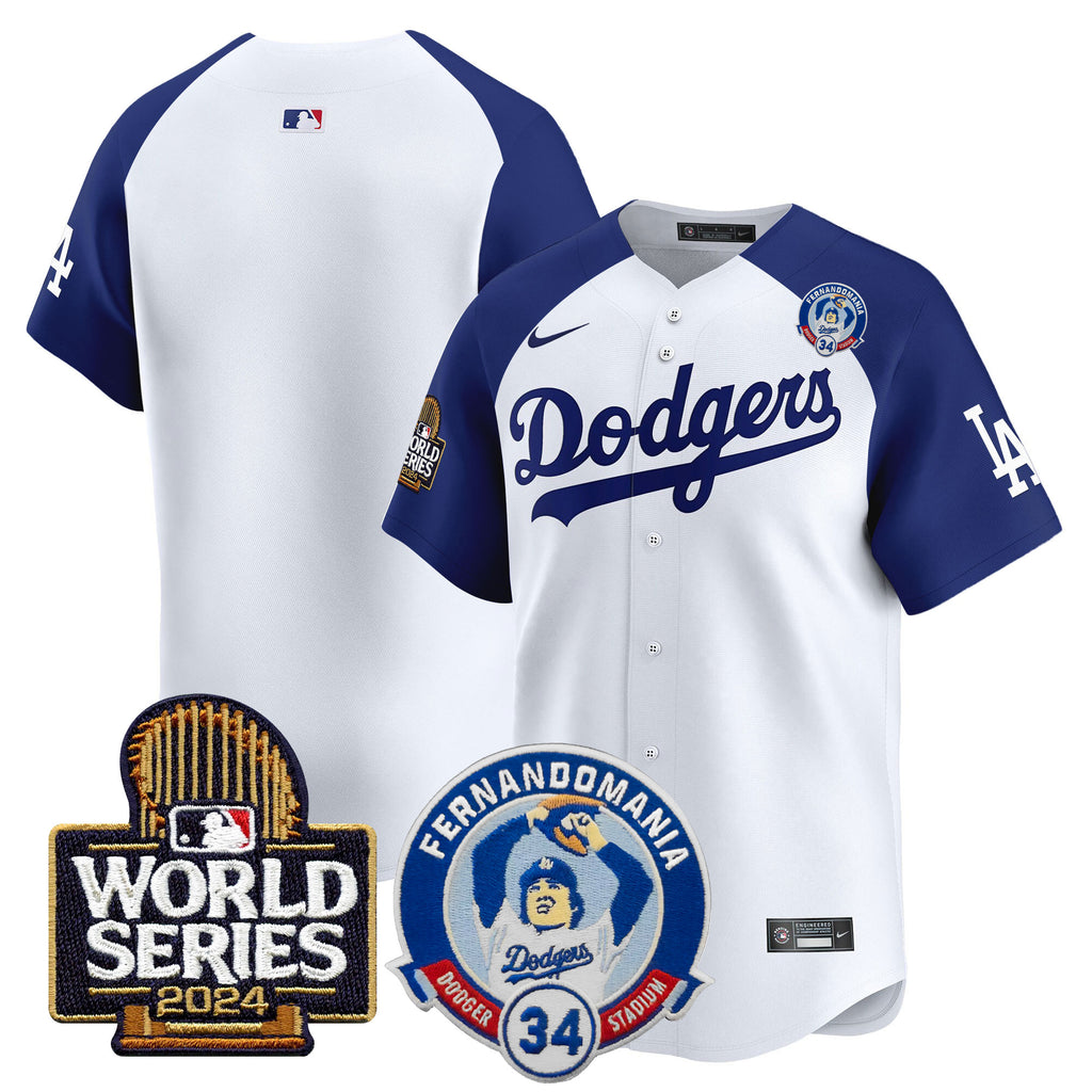 Men's Dodgers Fernando Valenzuela & 2024 World Series Patch Vapor Premier Limited Jersey V3 - All Stitched