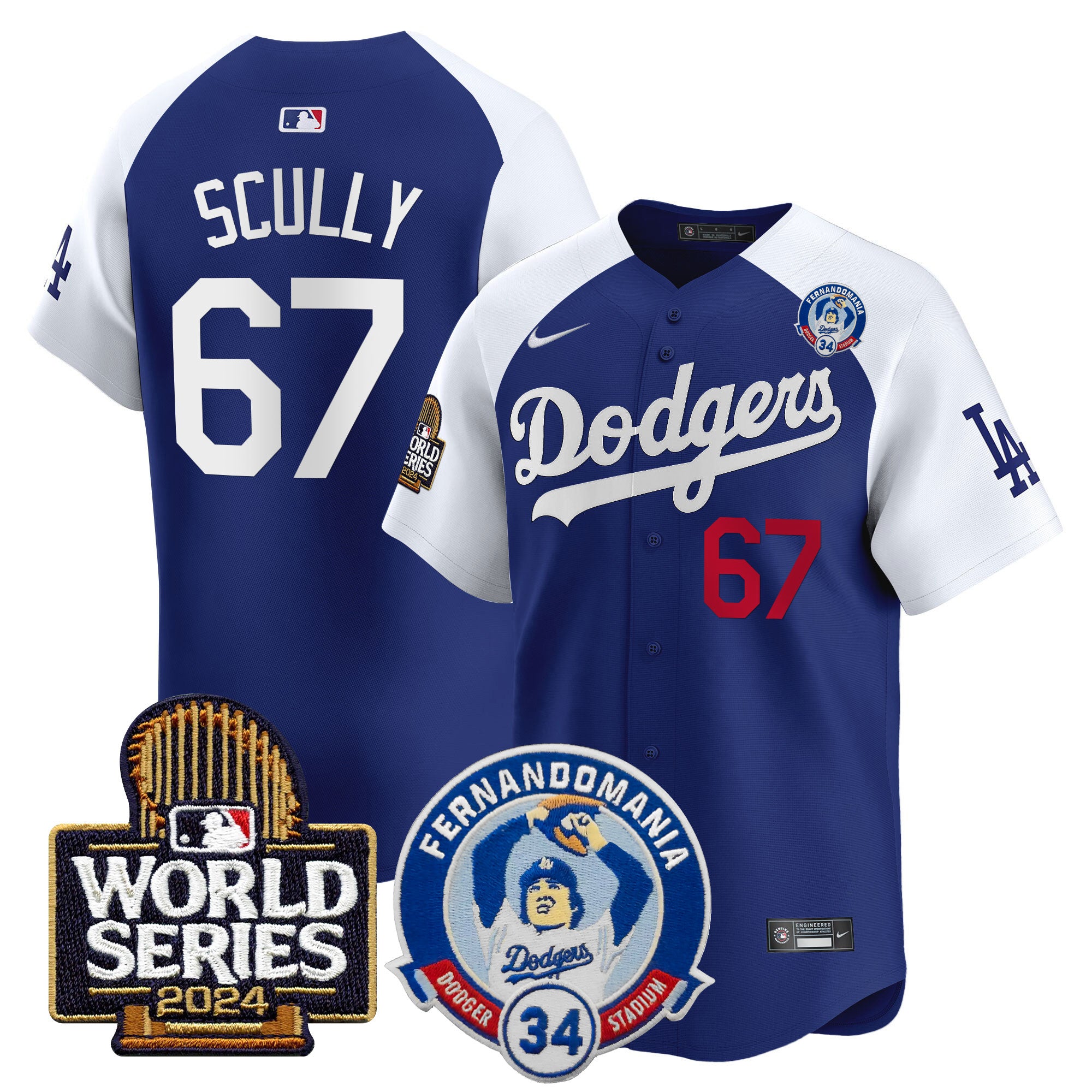 Men's Dodgers Fernando Valenzuela & 2024 World Series Patch Vapor Premier Limited Jersey V3 - All Stitched